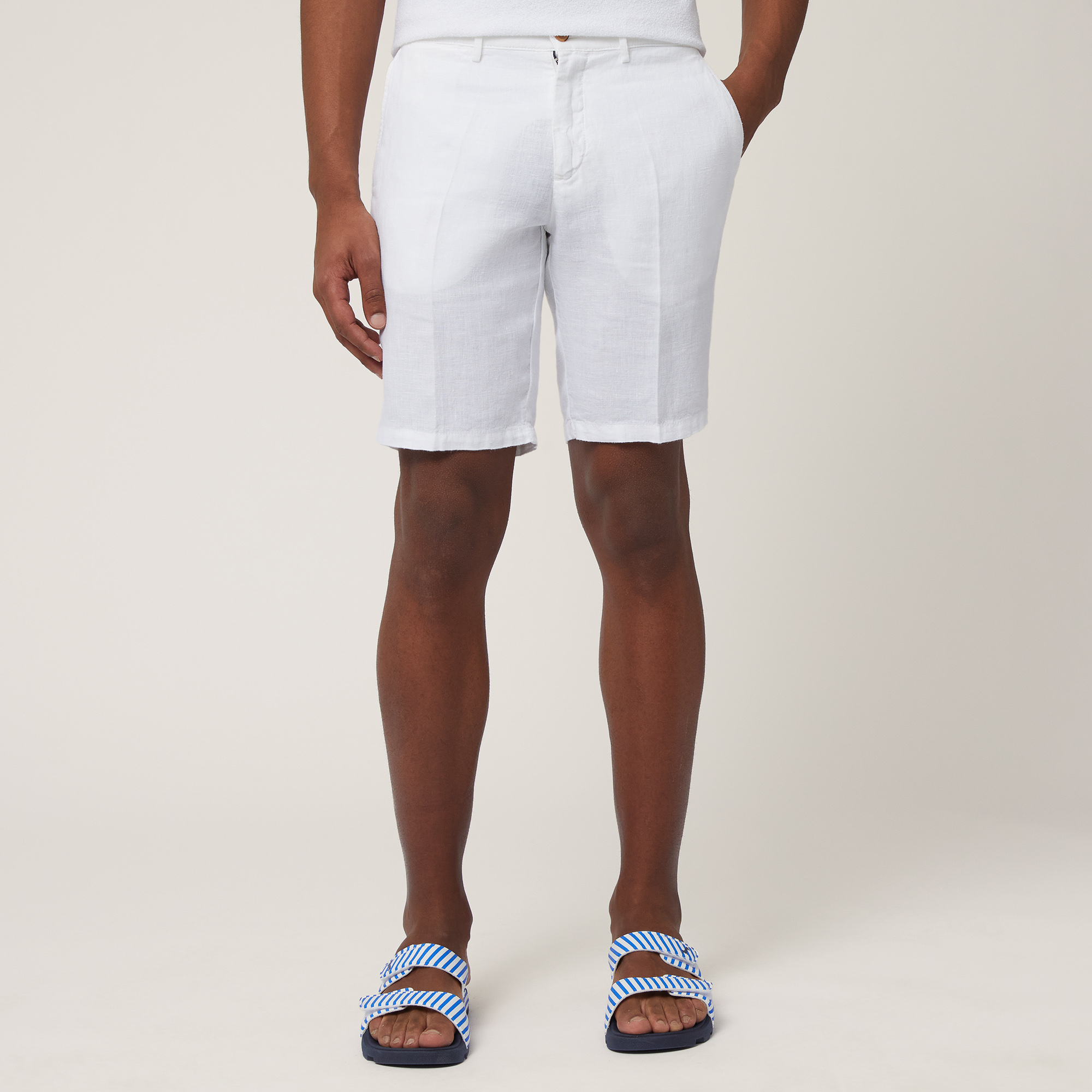 Bermudas de lino corte regular, Blanco, large