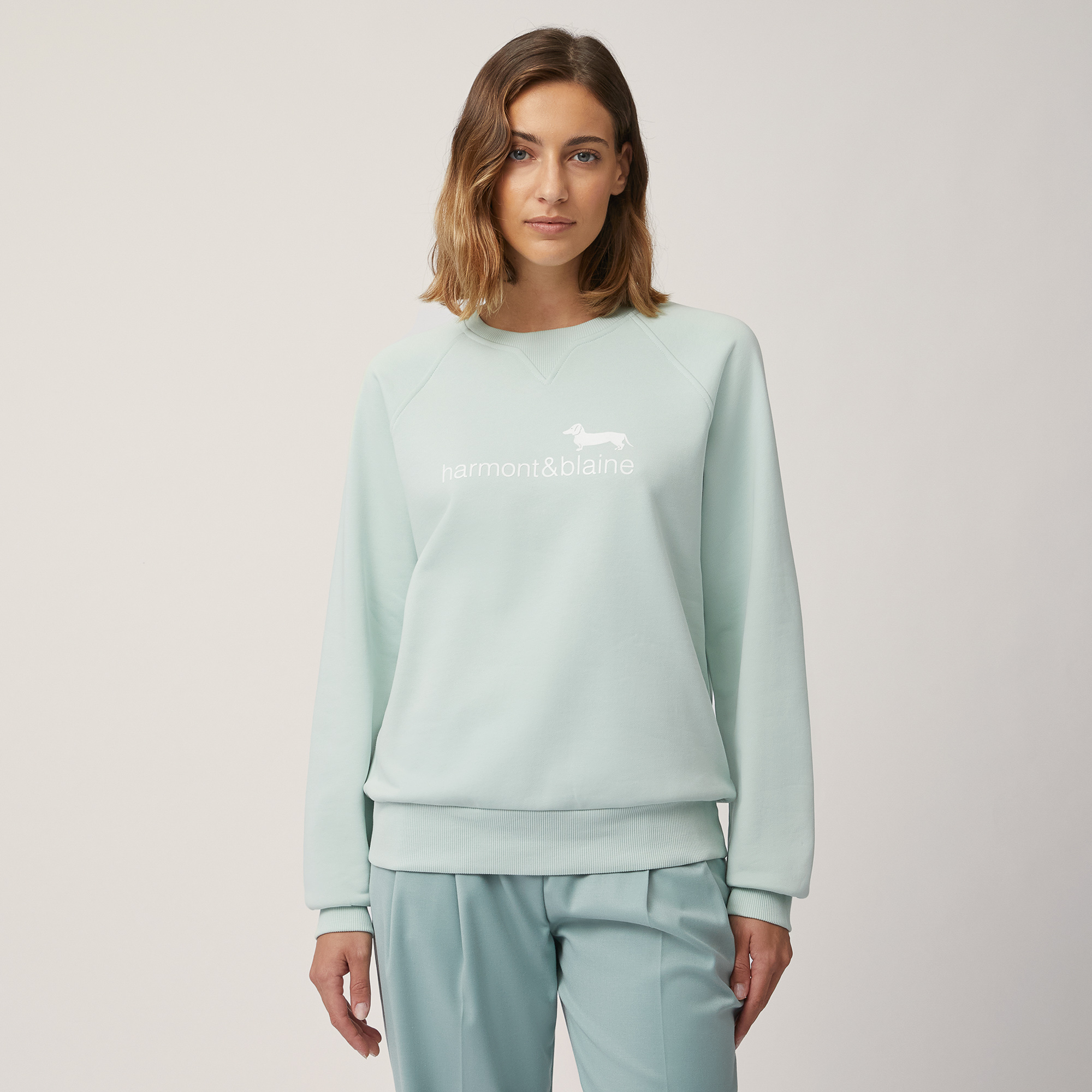 Cotton Sweatshirt with Logo, Aqua, large image number 0