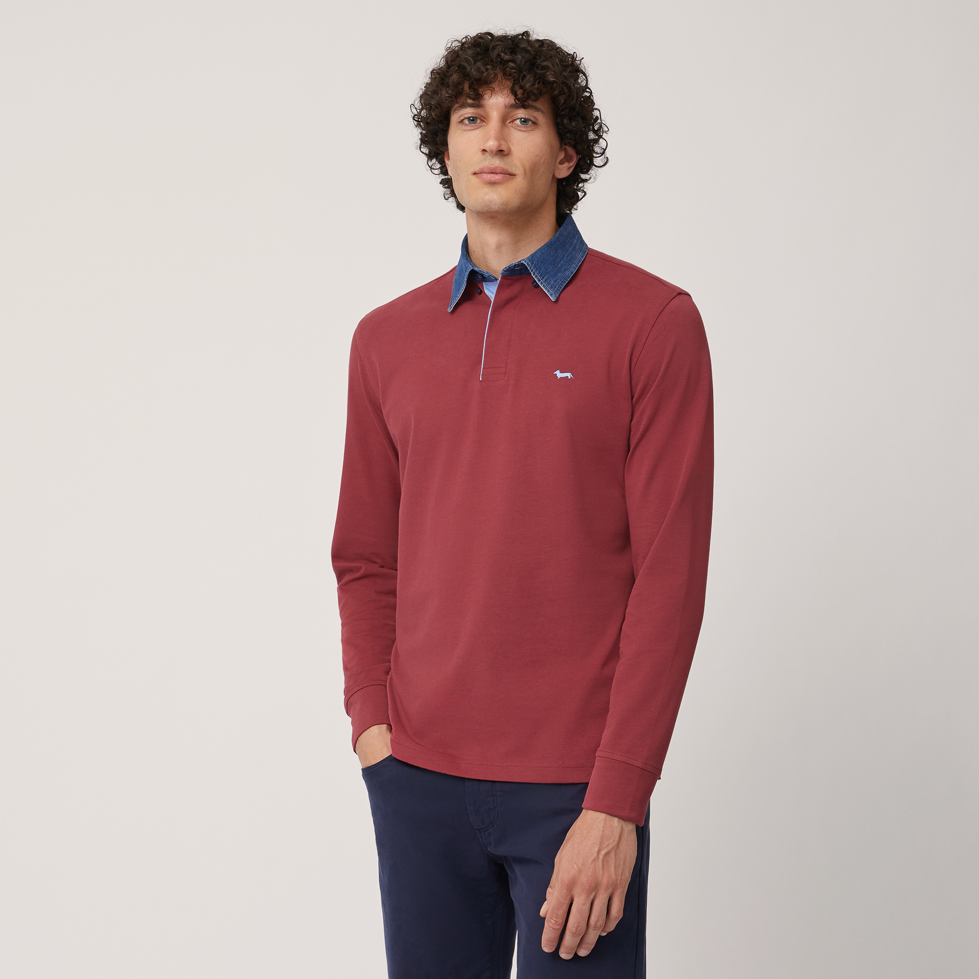 Vietri Polo Shirt with Denim Collar, Rosso, large image number 0