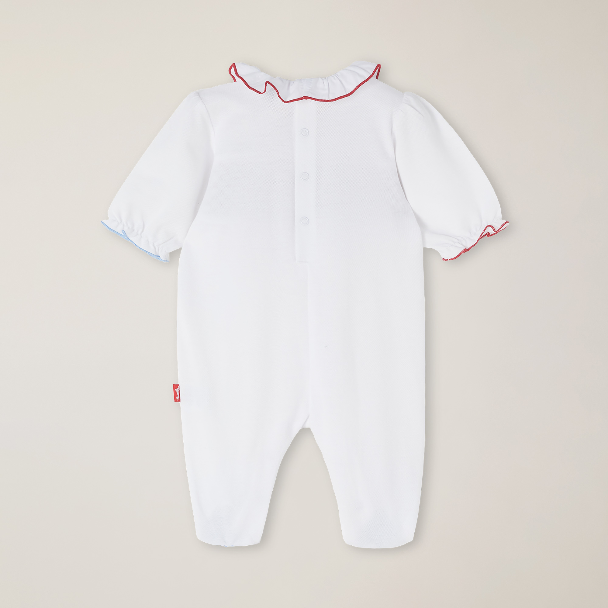 Piqué romper suit with Dachshund embroidery, White, large image number 1