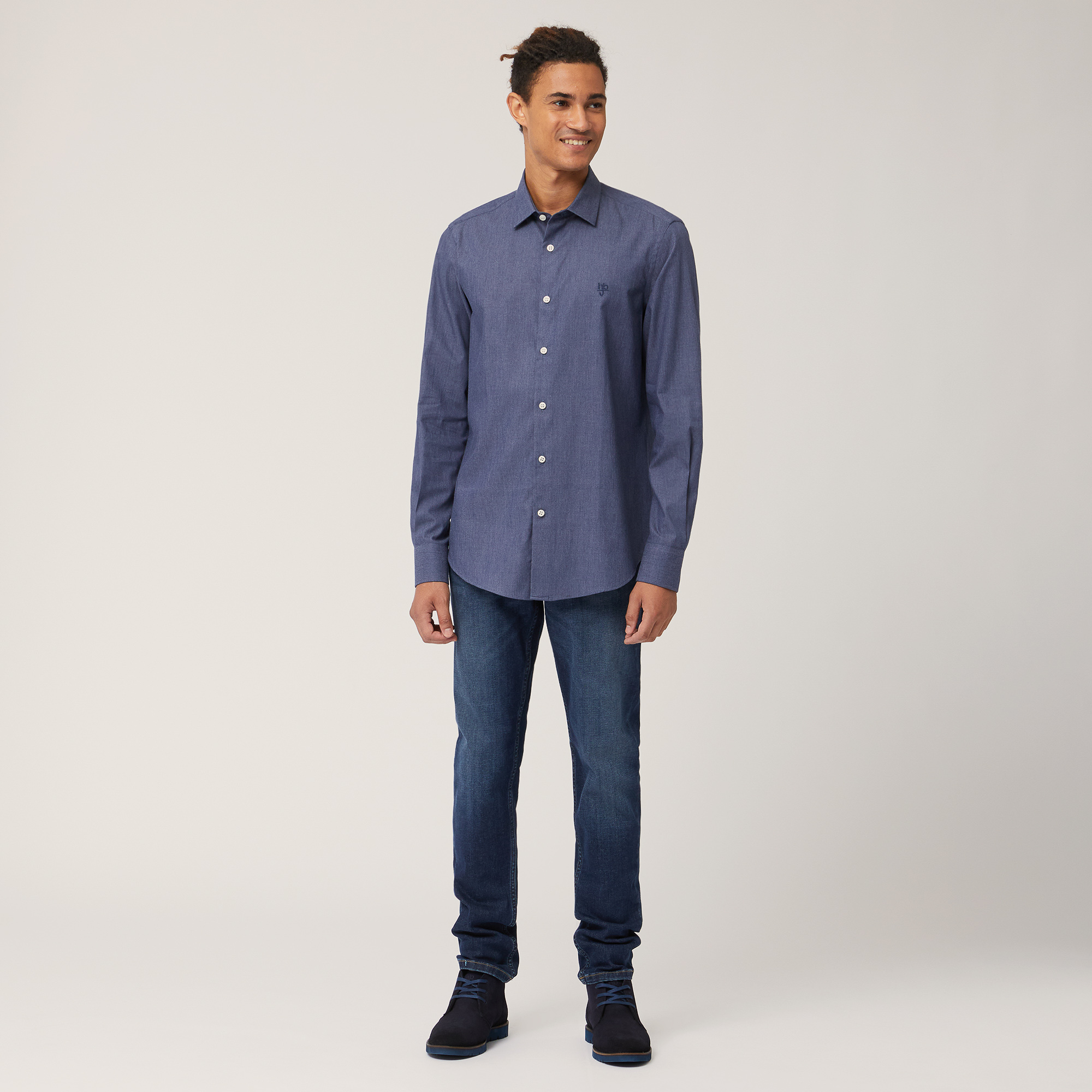 Camicia Narrow Fit In Cotone, Blu Denim, large image number 3