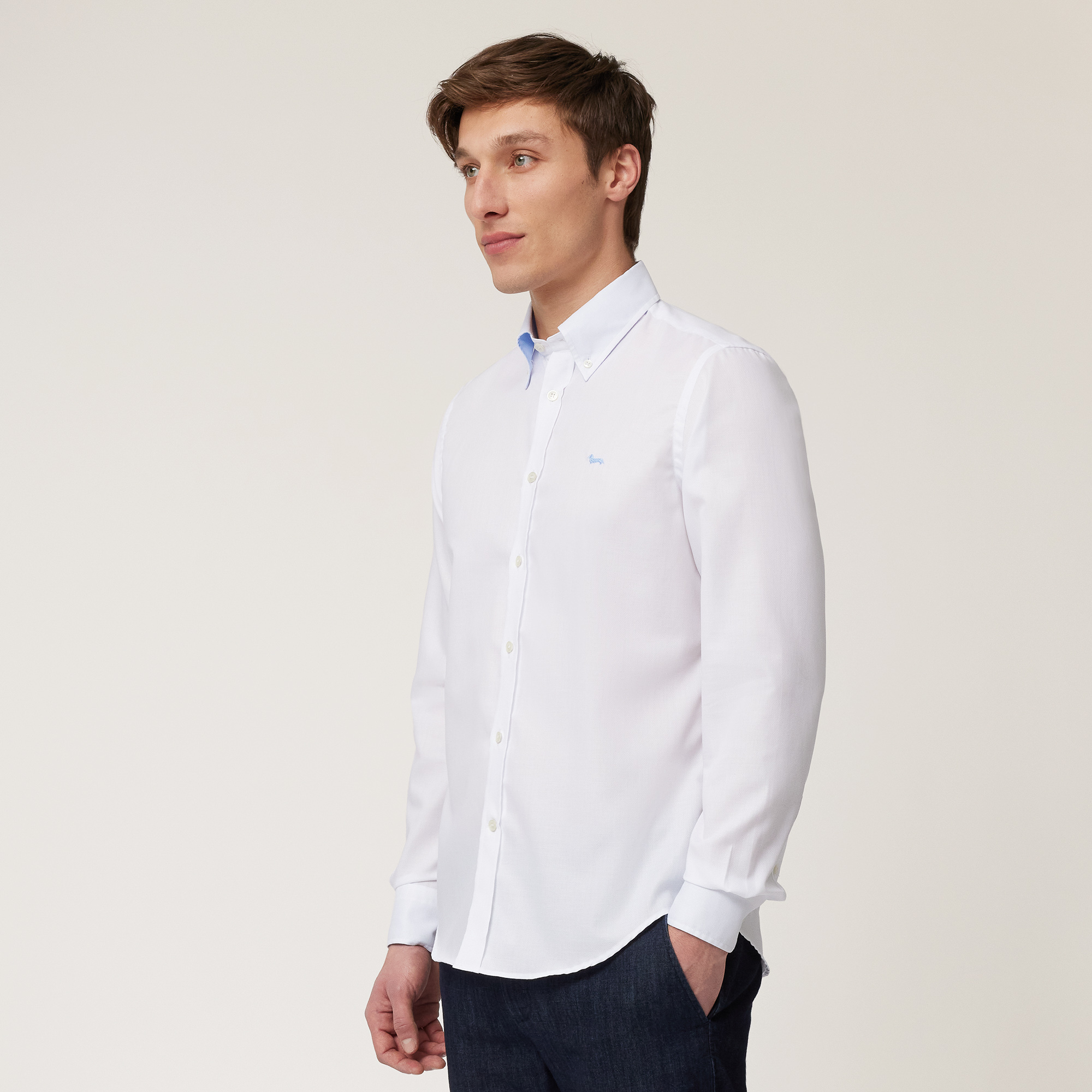 Woven Cotton Shirt, White, large