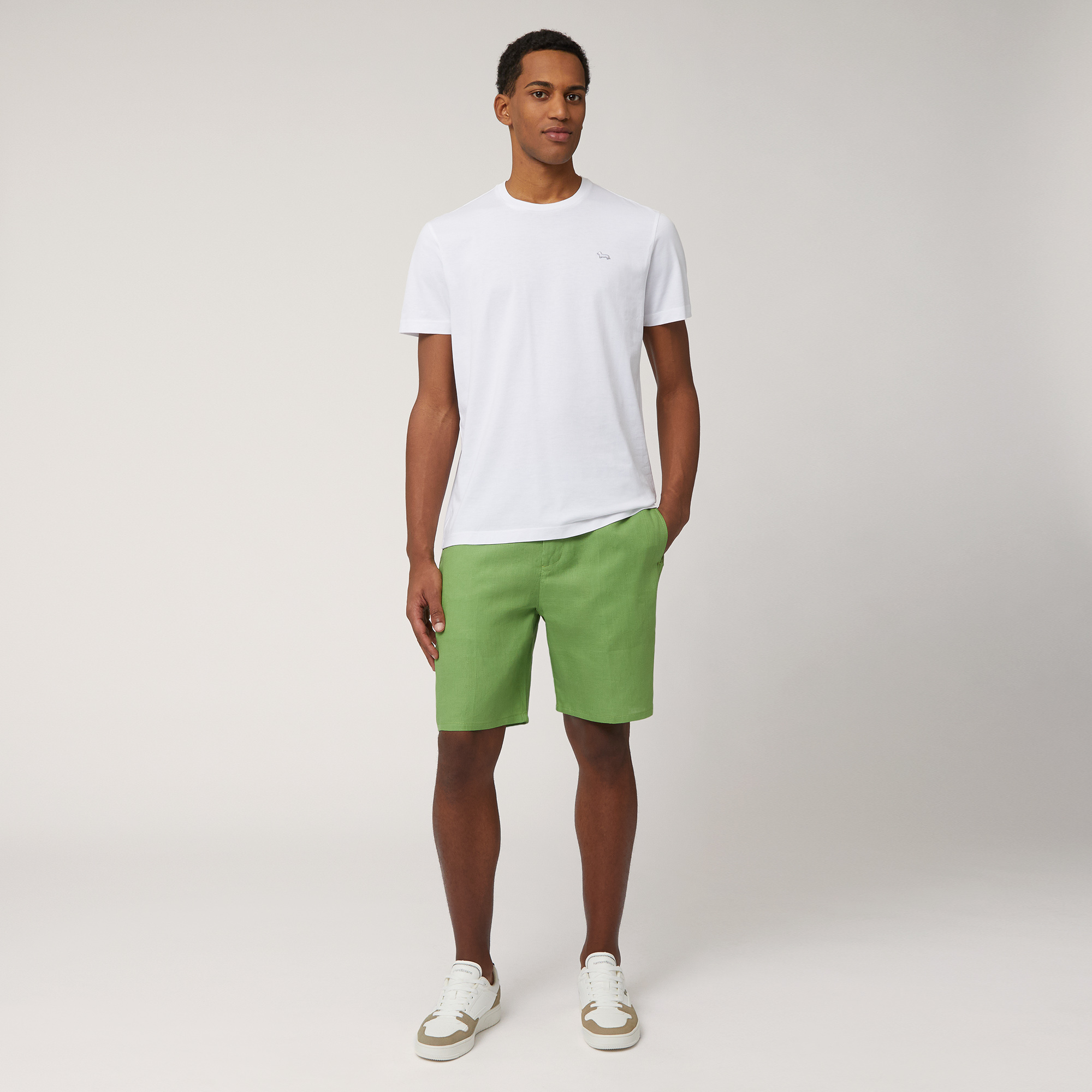 Linen Bermuda Shorts with Daisies, Meadow Green, large image number 3