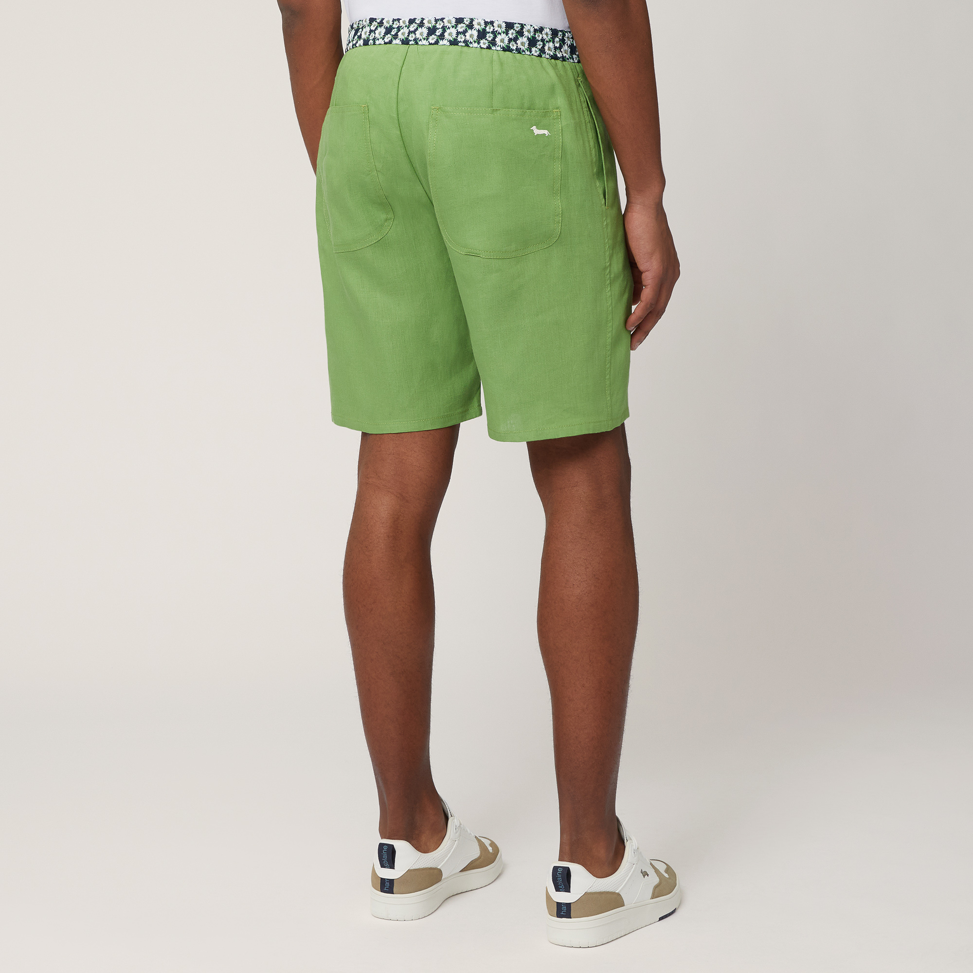 Linen Bermuda Shorts with Daisies, Meadow Green, large image number 1