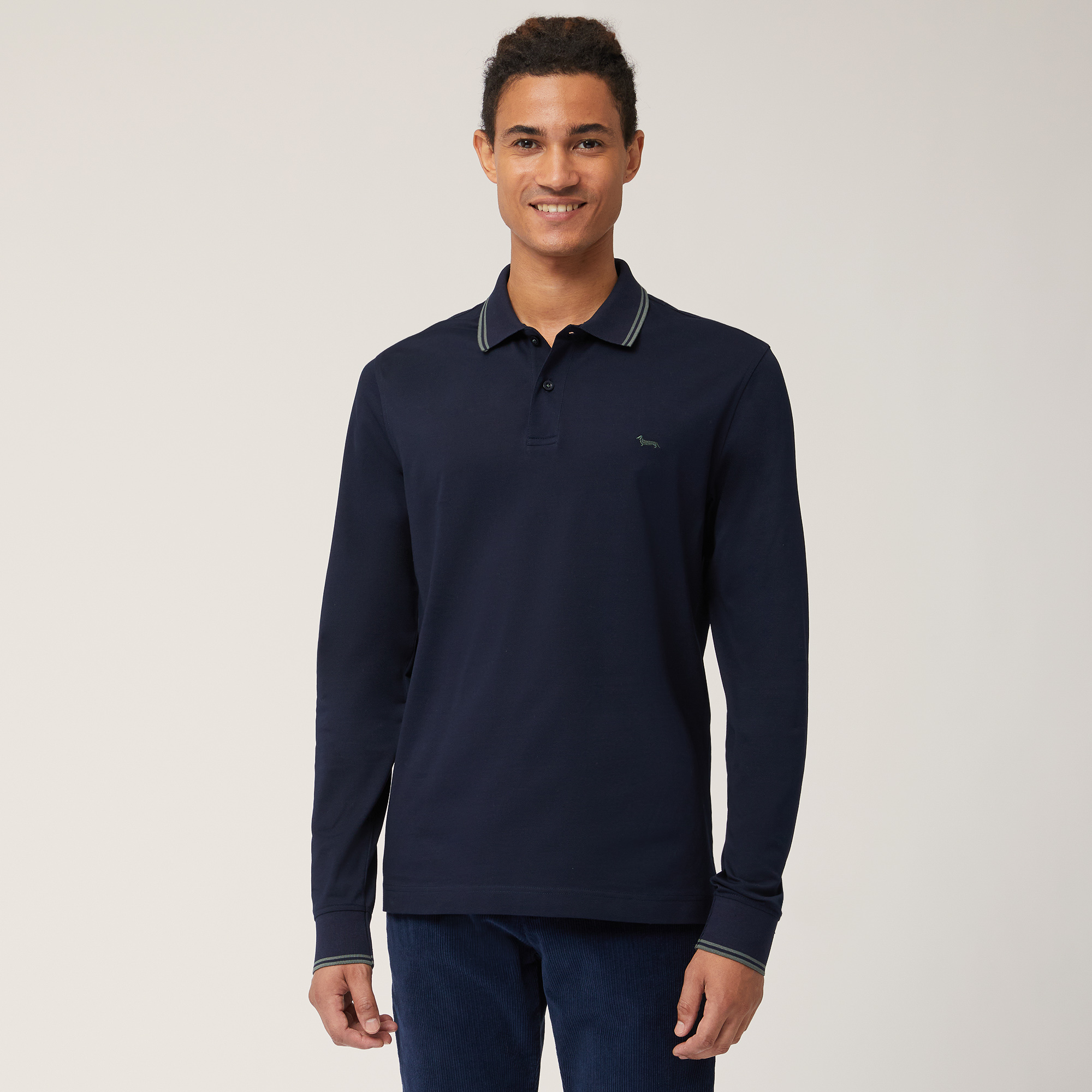 Polo Con Collo Rigato, Blu, large