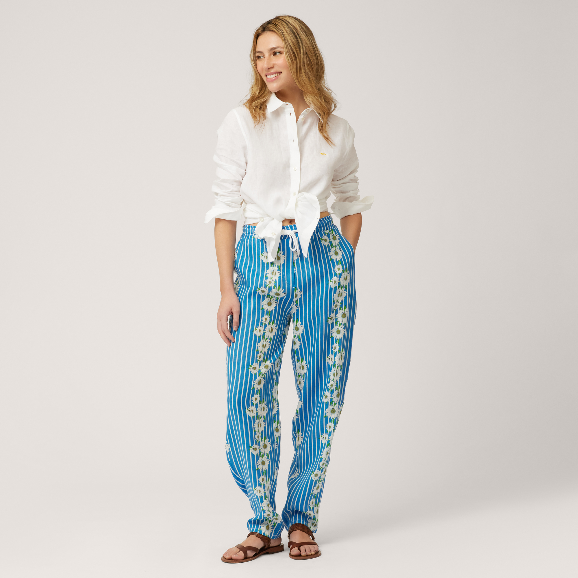 Pants with Stripes and Daisies, Light Blue, large image number 3