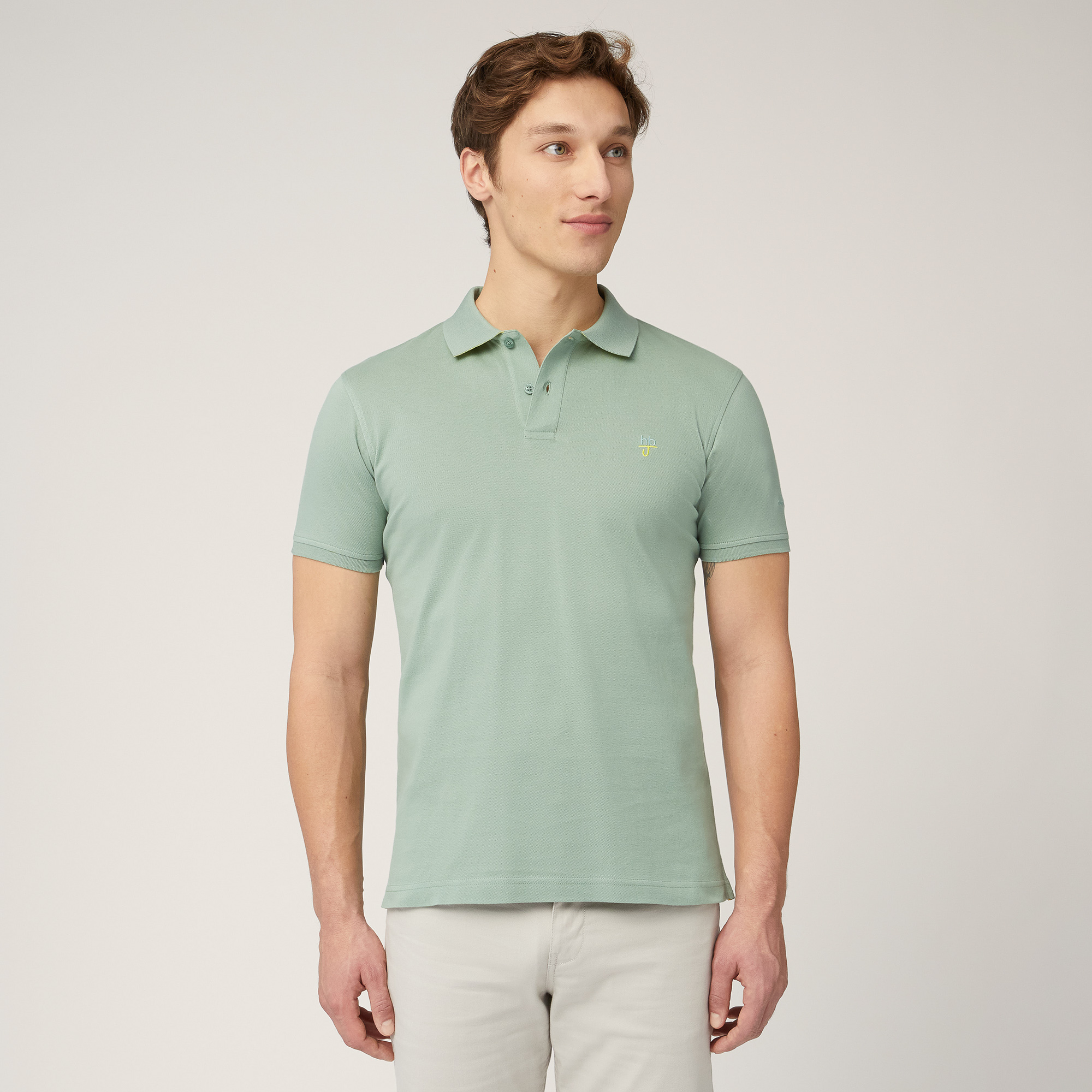 Narrow-Fit Cotton Polo, Moss Green, large