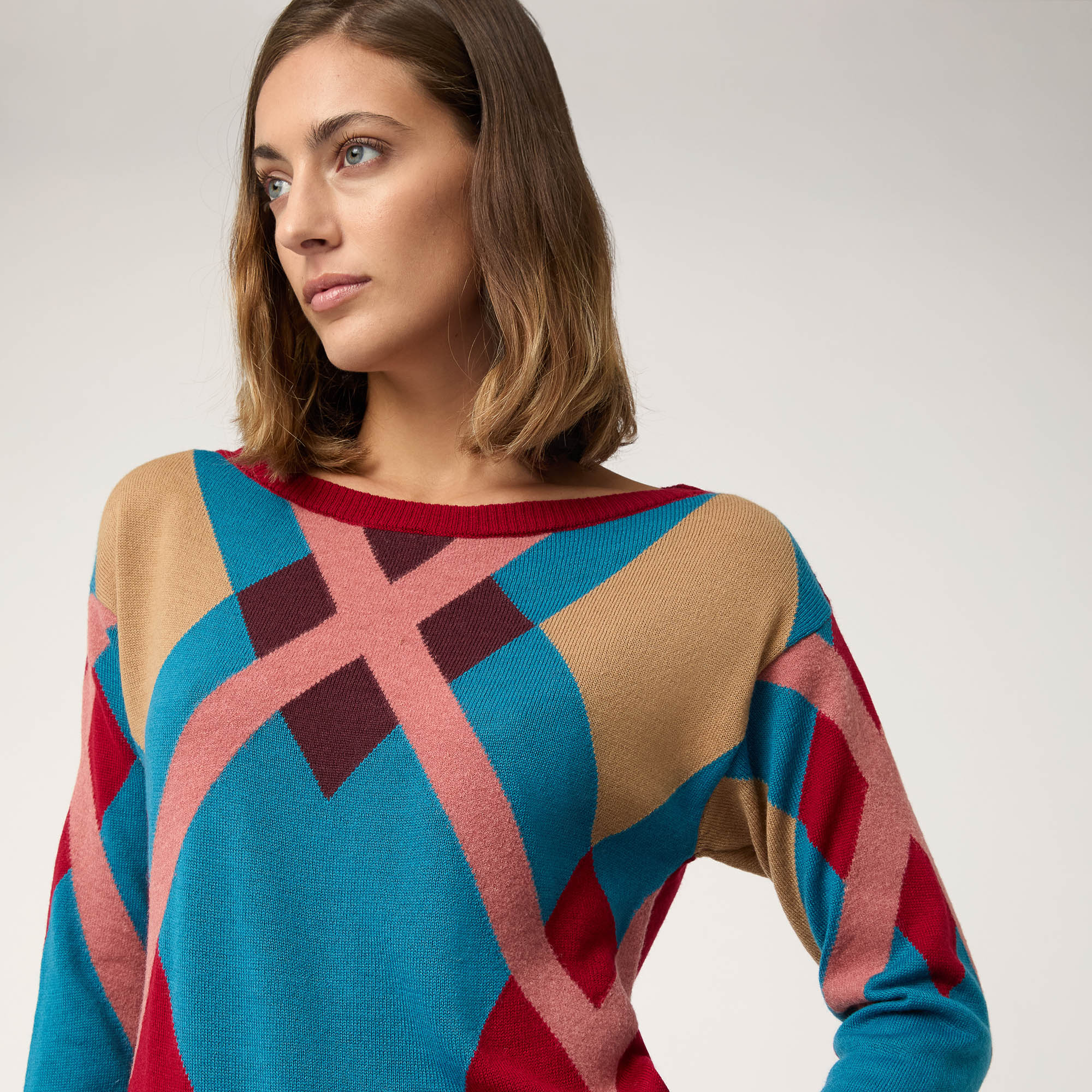 Multicolor Diamond Sweater, Red , large image number 2