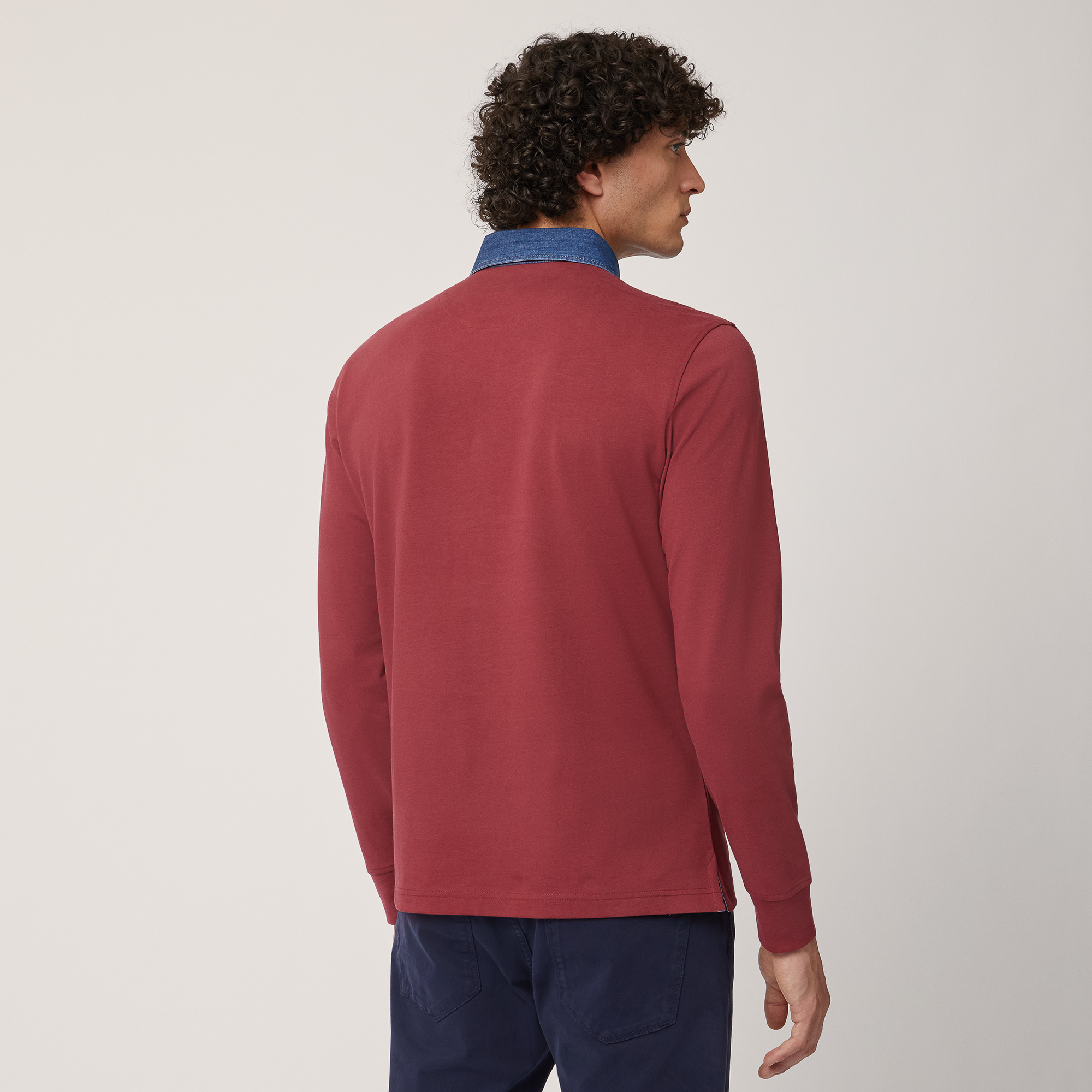 Vietri Polo Shirt with Denim Collar, Red, large image number 1