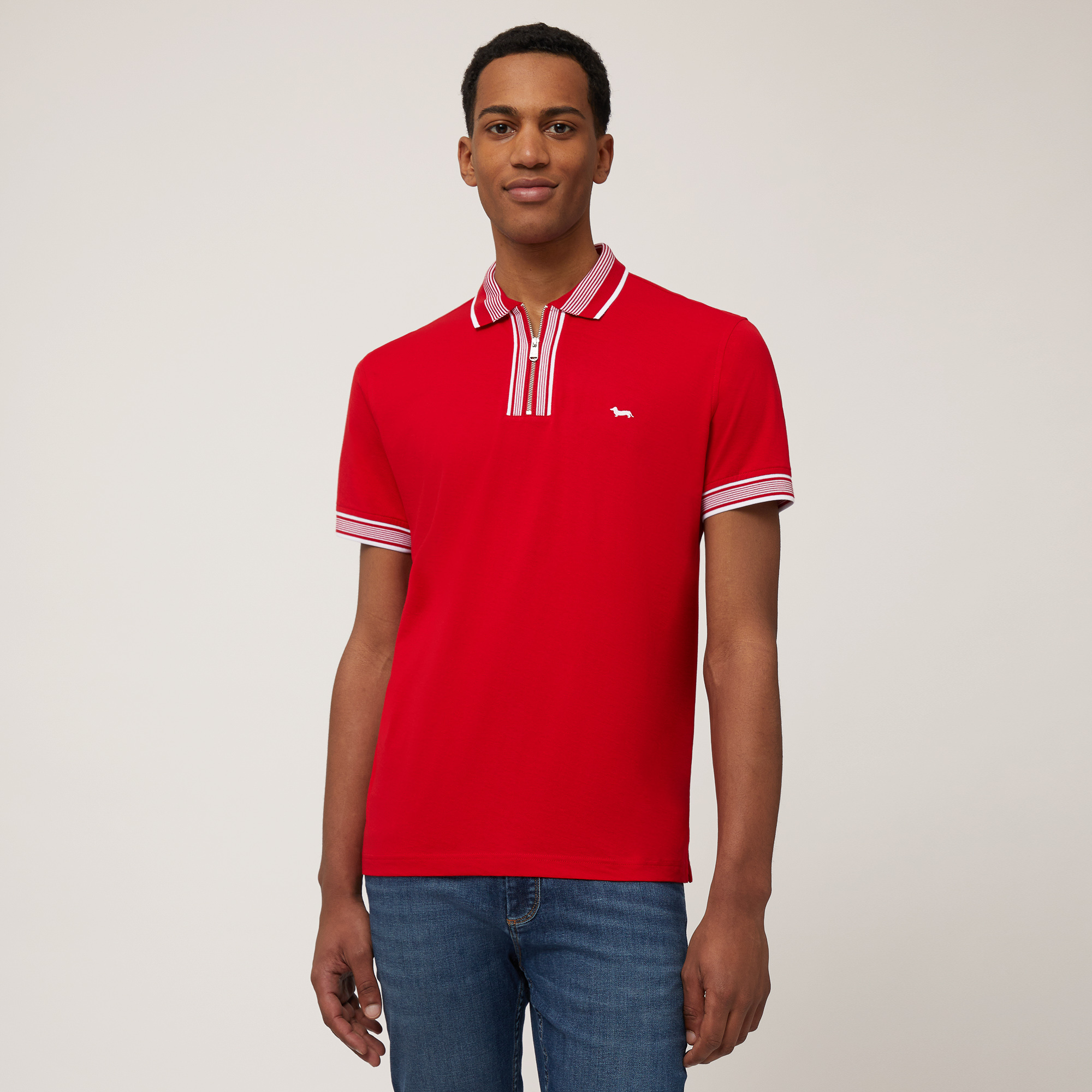 Polo In Cotone Con Zip, Rosso Intenso, large image number 0