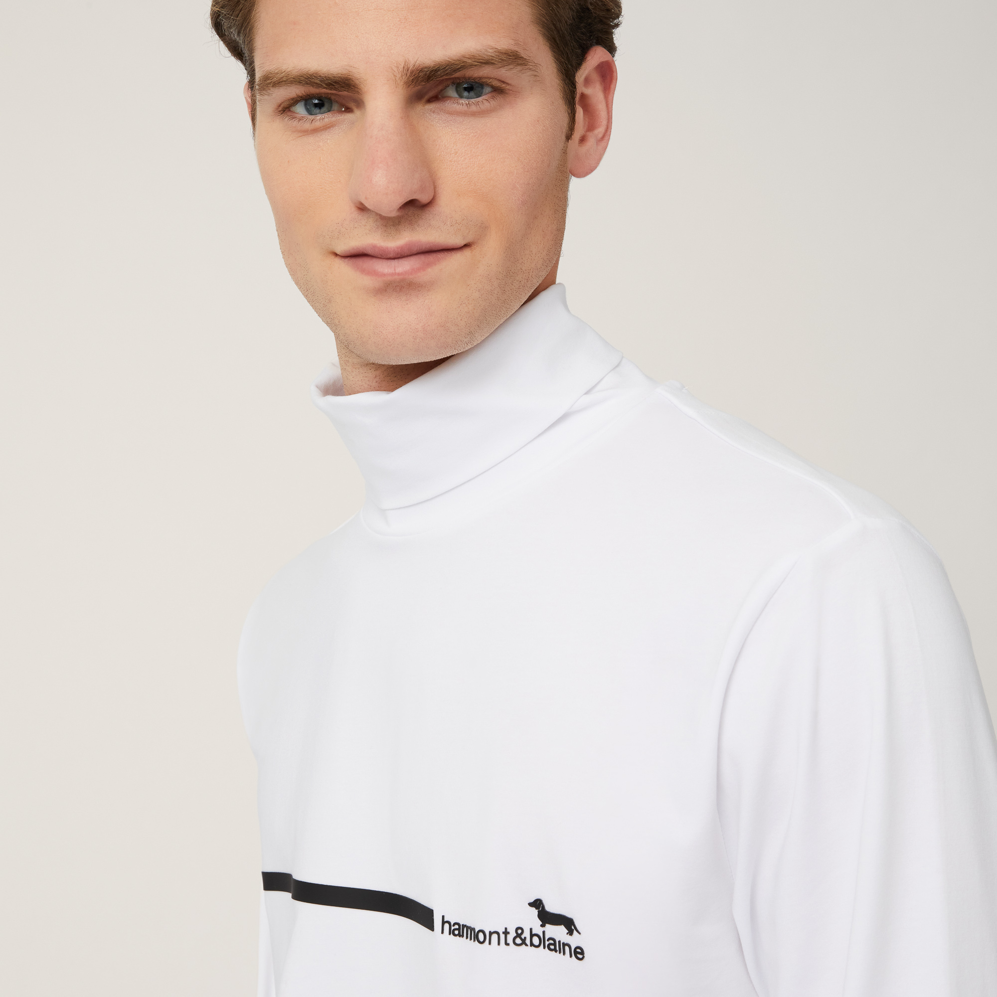 High-Neck Sweater with Logo, White, large image number 2