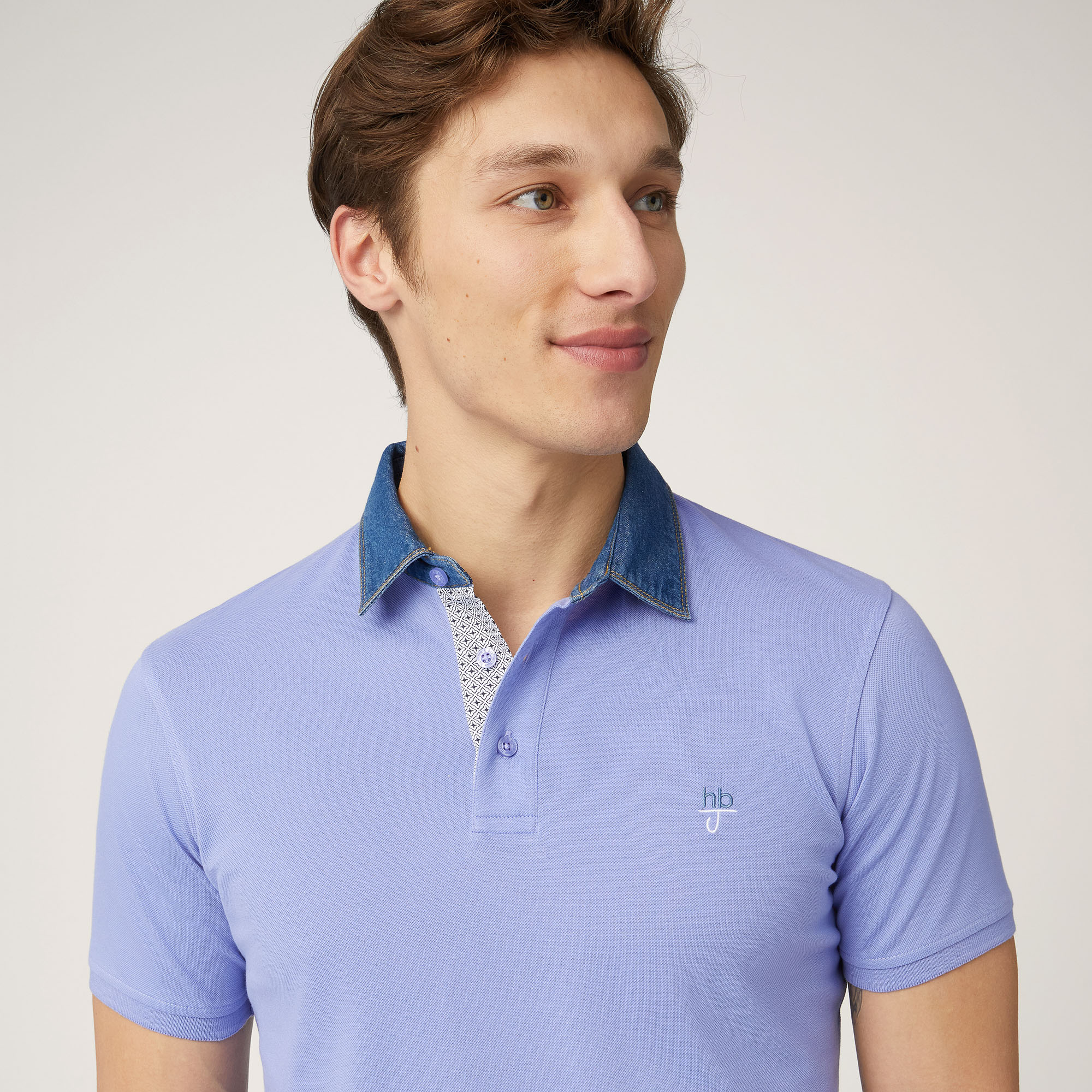 Polo-Shirt with Denim Collar, Hydrangea Purple, large image number 2