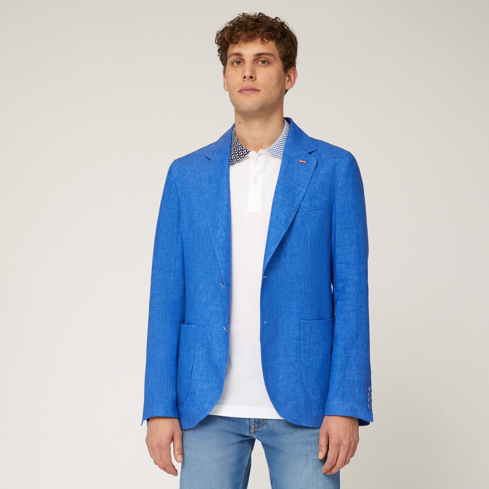 Linen Jacket with Pockets, Cobalt blue, large