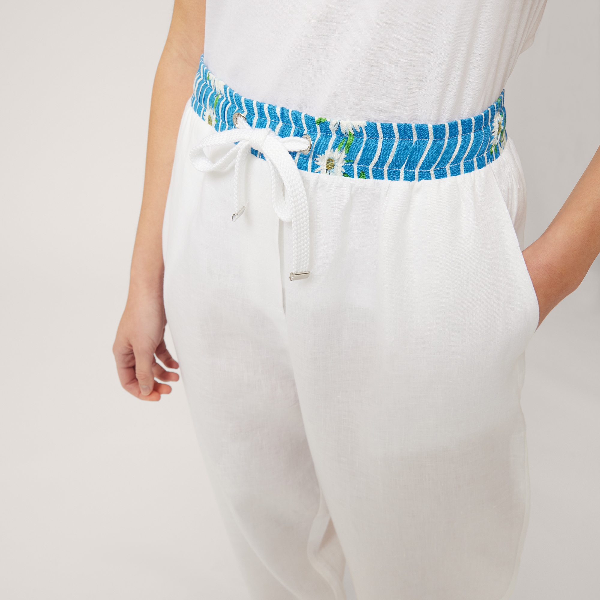 Pants with Printed Waist, White, large image number 2