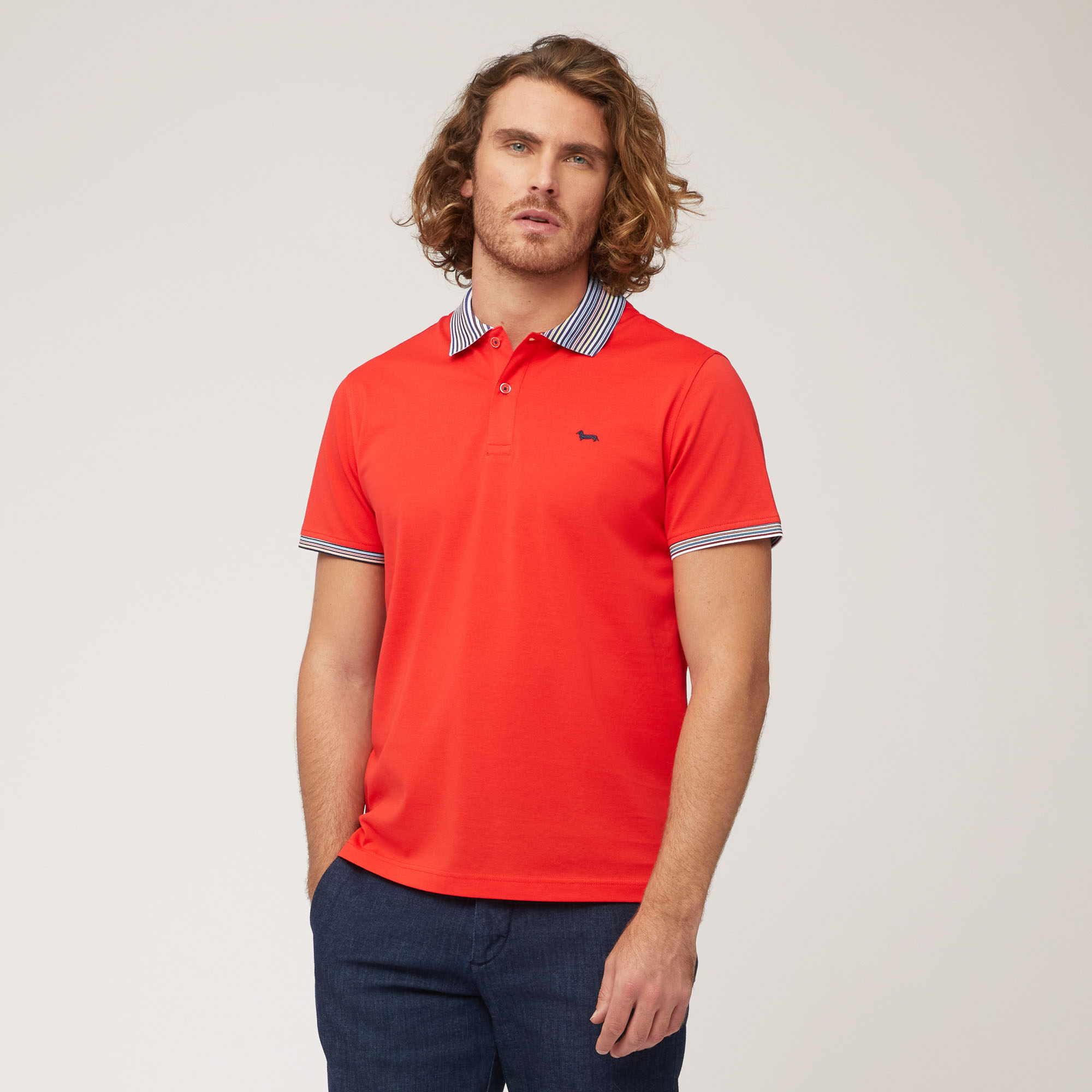 Polo with Contrasting Print, Light Red, large