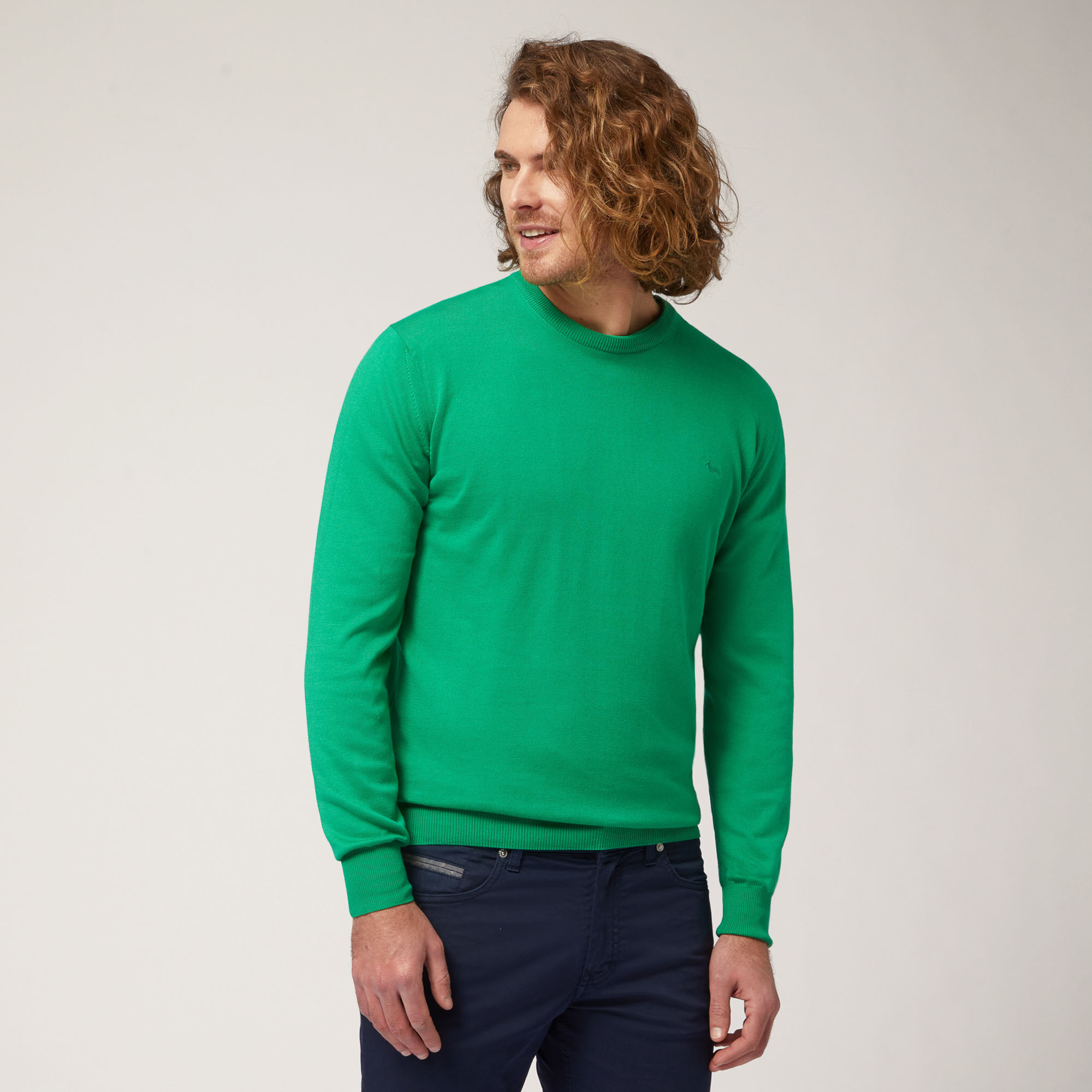 Cotton Crew Neck Pullover, Herb, large