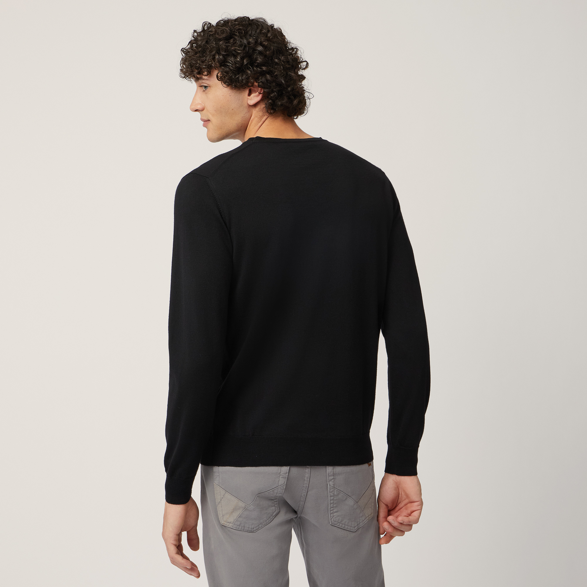 Merino Wool Lightweight Pullover, Nero, large image number 1