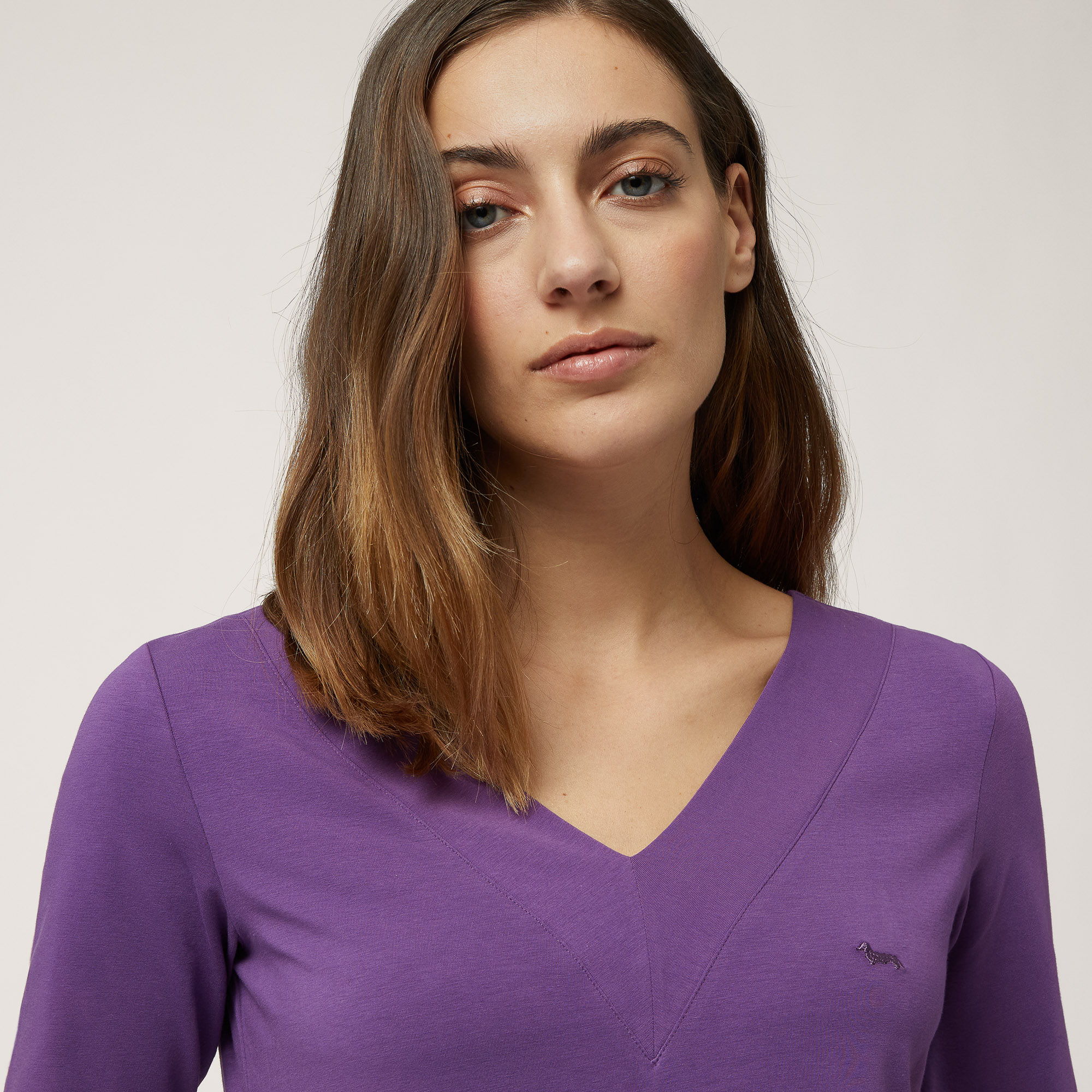 Jersey de algodón con cuello de pico, Violeta, large image number 2