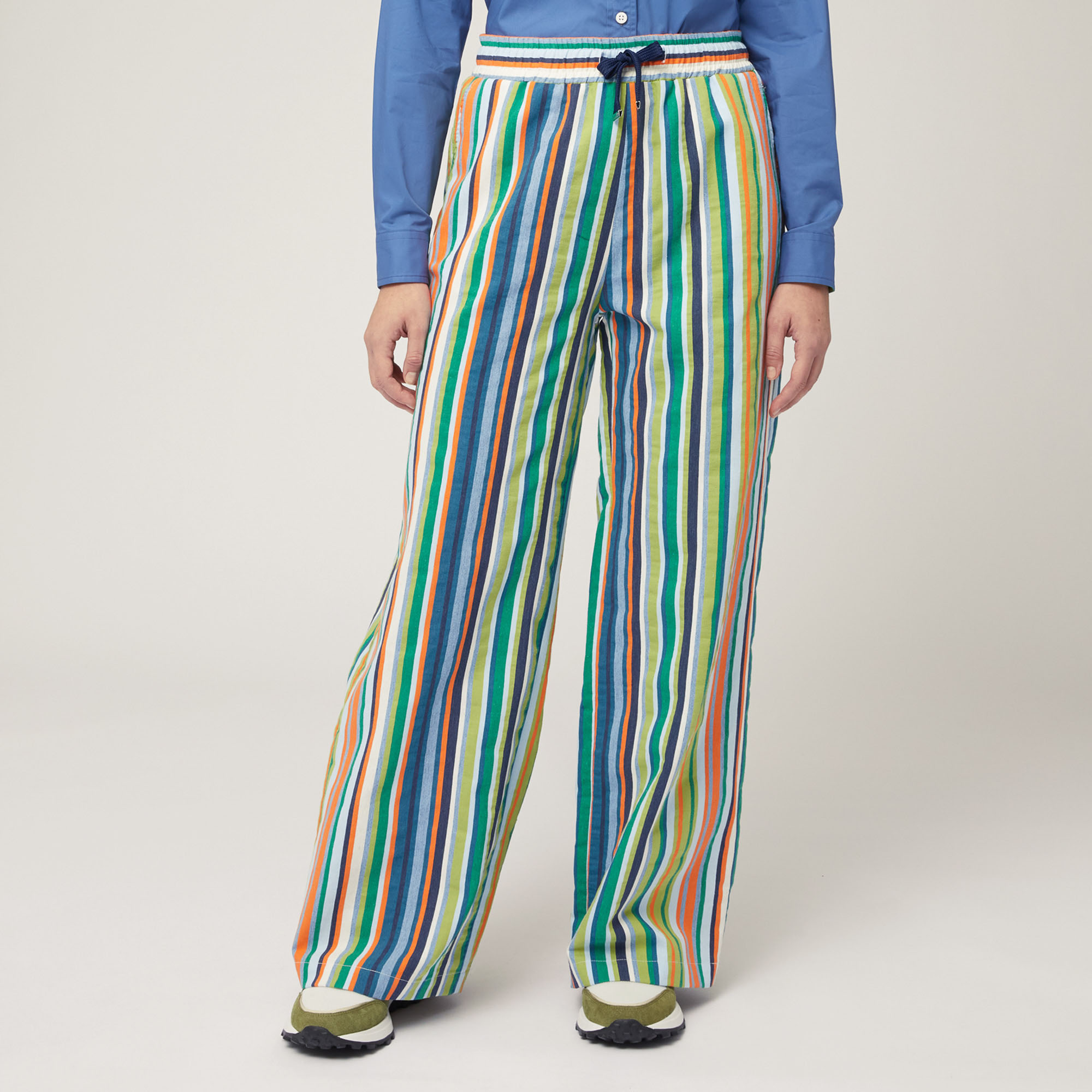 Striped Trousers with Laces, Green, large image number 0