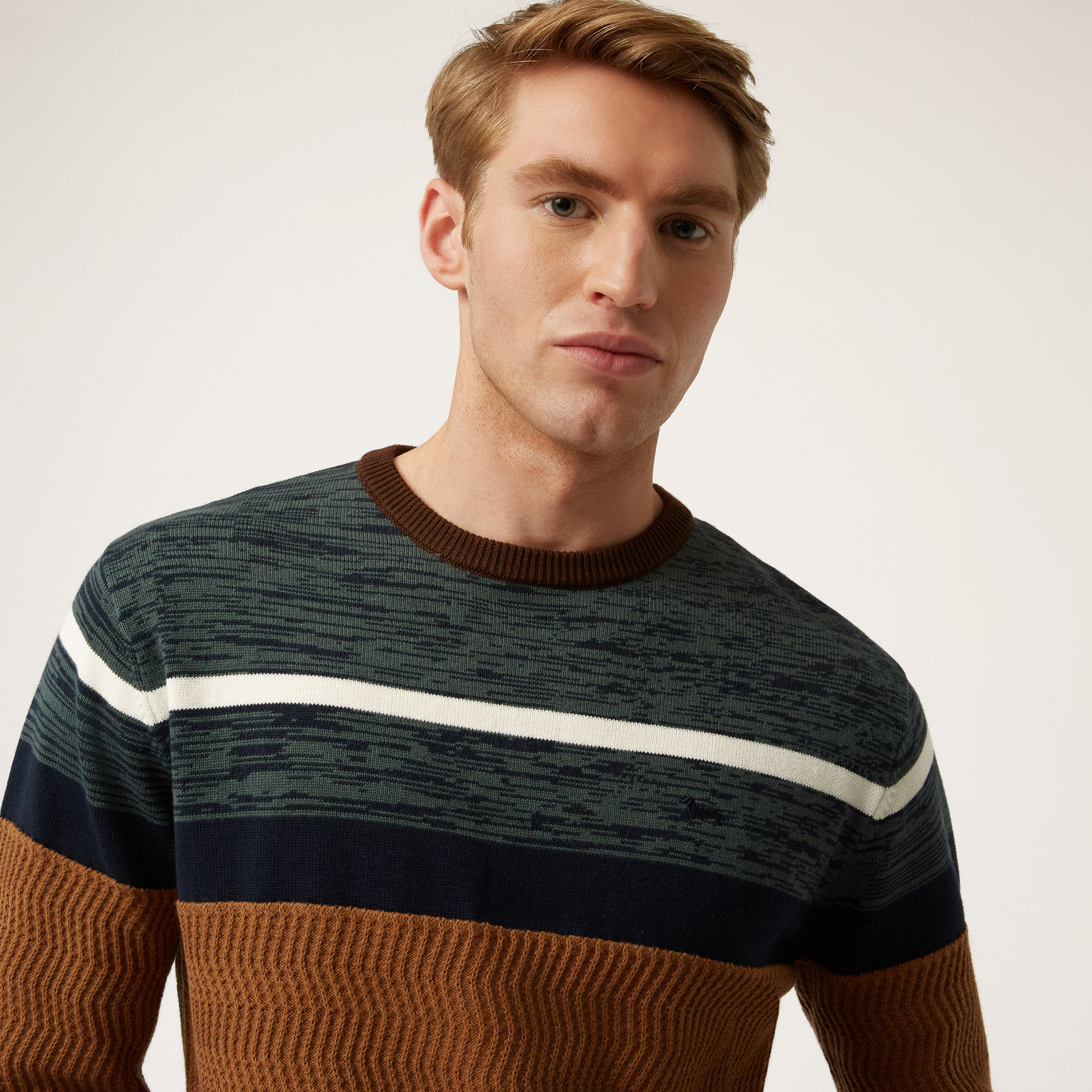 Wool And Cotton Crew-Neck Pullover With Horizontal Bands in Brown ...