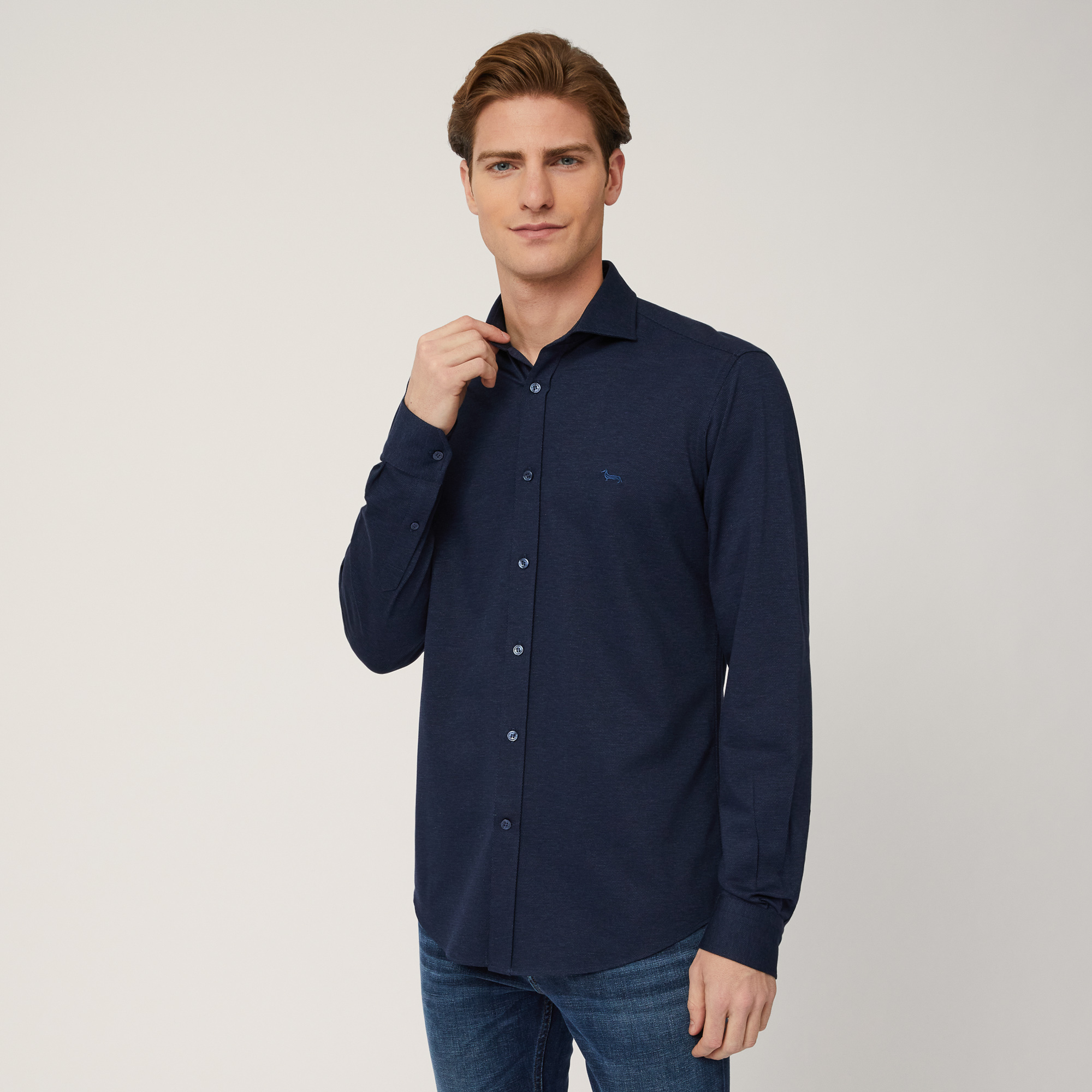 Narrow Plain-Colored Shirt, Blue , large image number 0