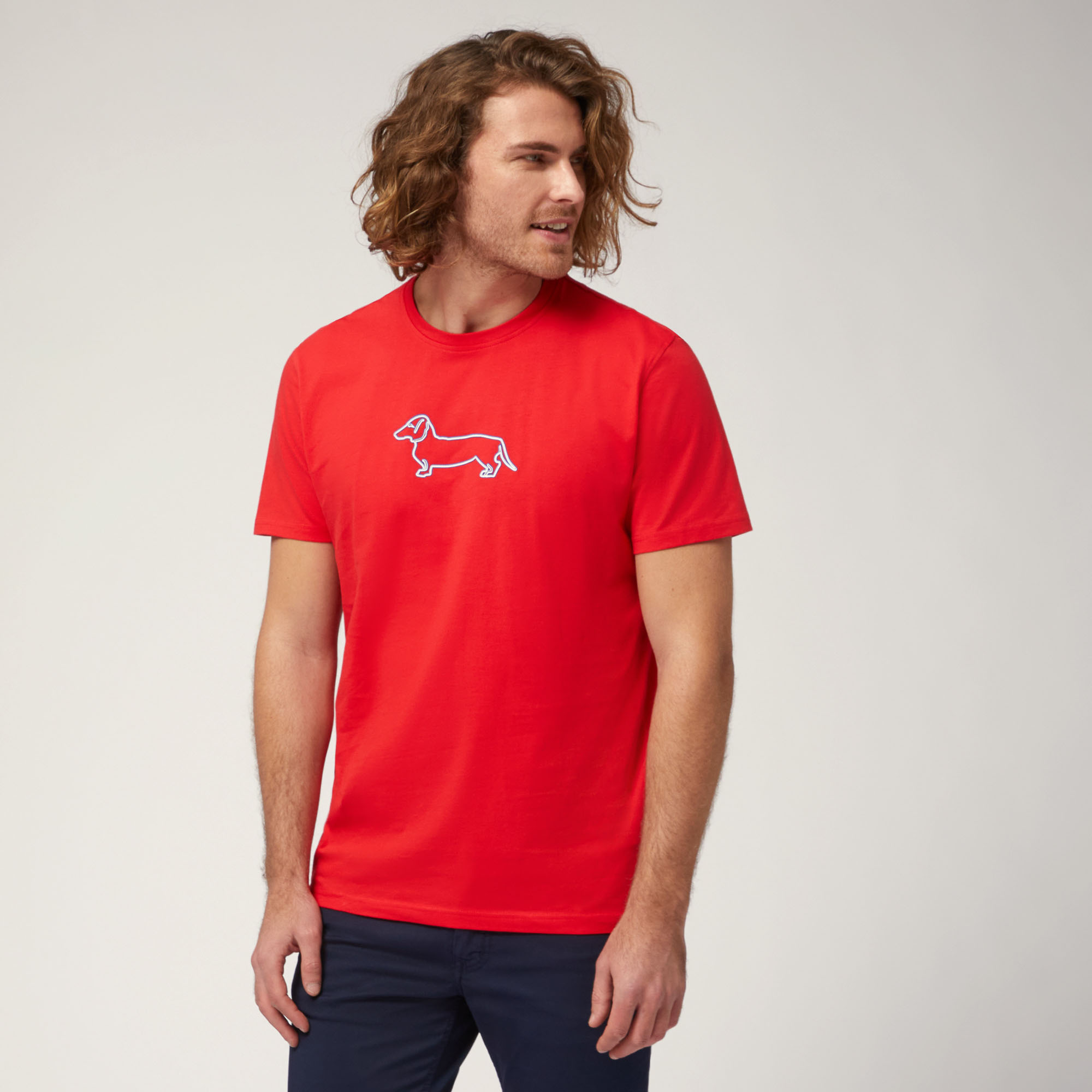 T-shirt Avec Imprimé Teckel 3D, Rouge Clair, large