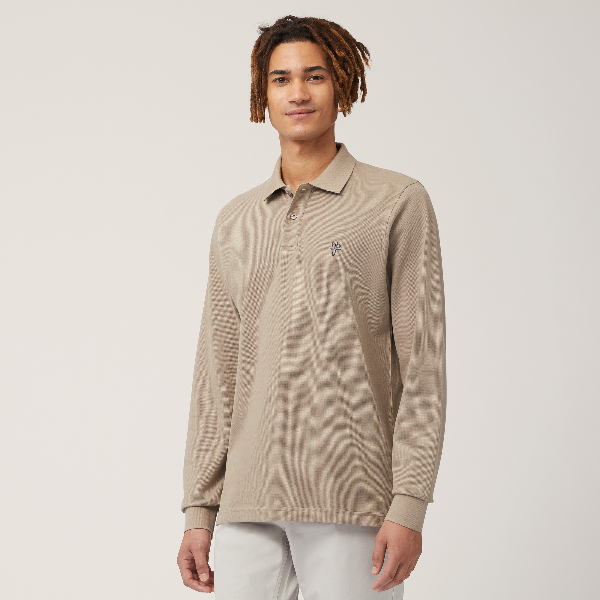 Polo Maniche Lunghe In Cotone, Beige, large image number 0