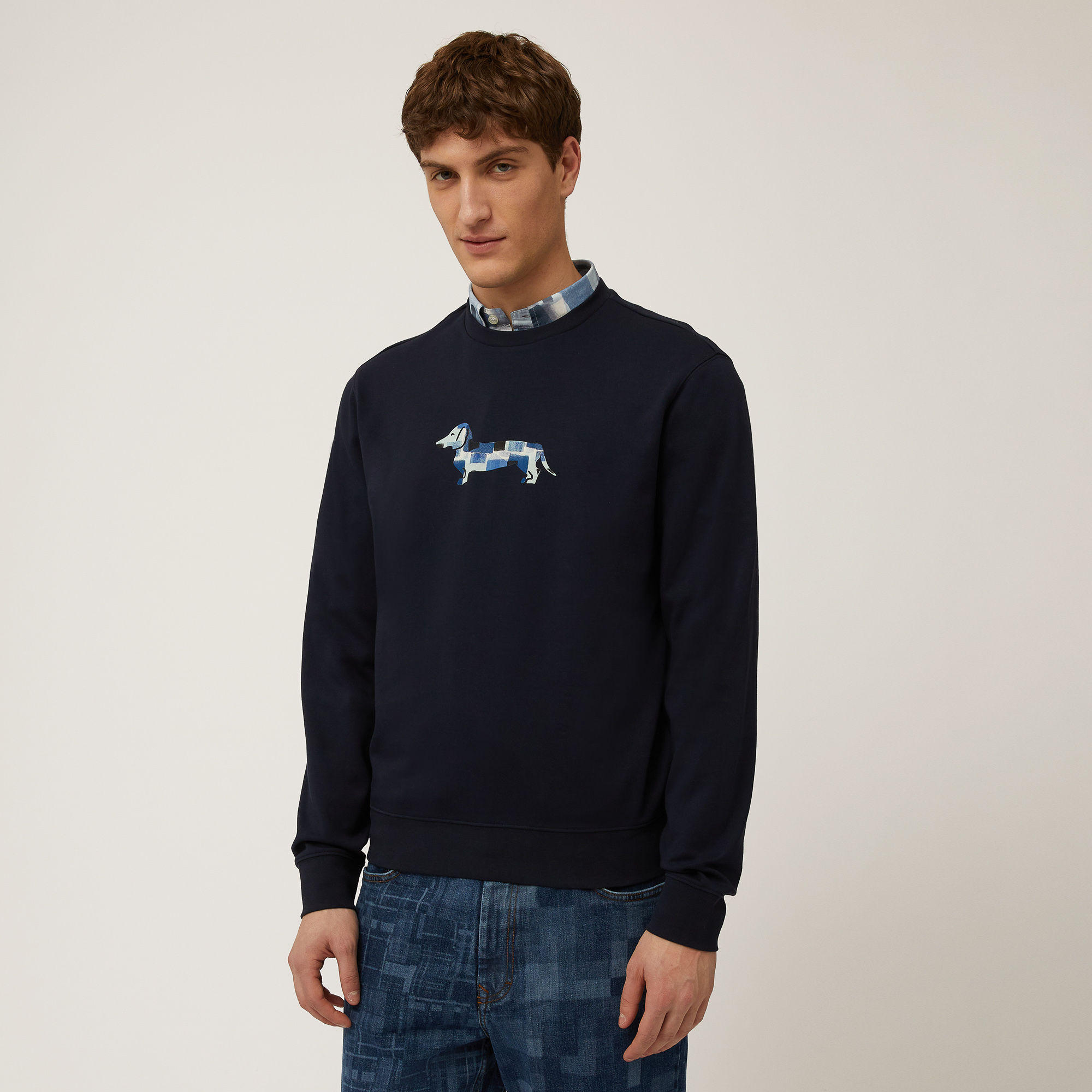 Cotton Sweatshirt with Dachshund, Navy Blue, large image number 0