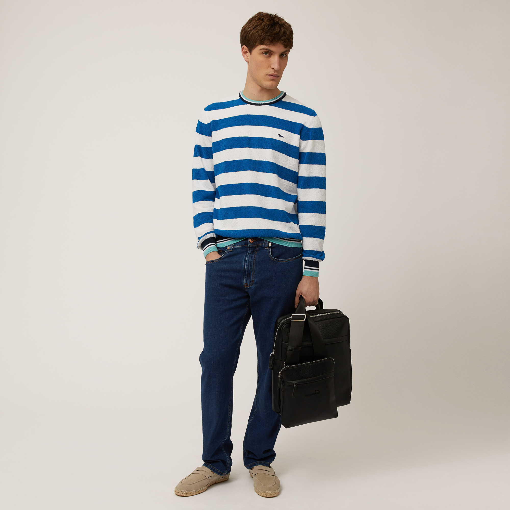 Terry Striped Pullover, Light Blue, large image number 3