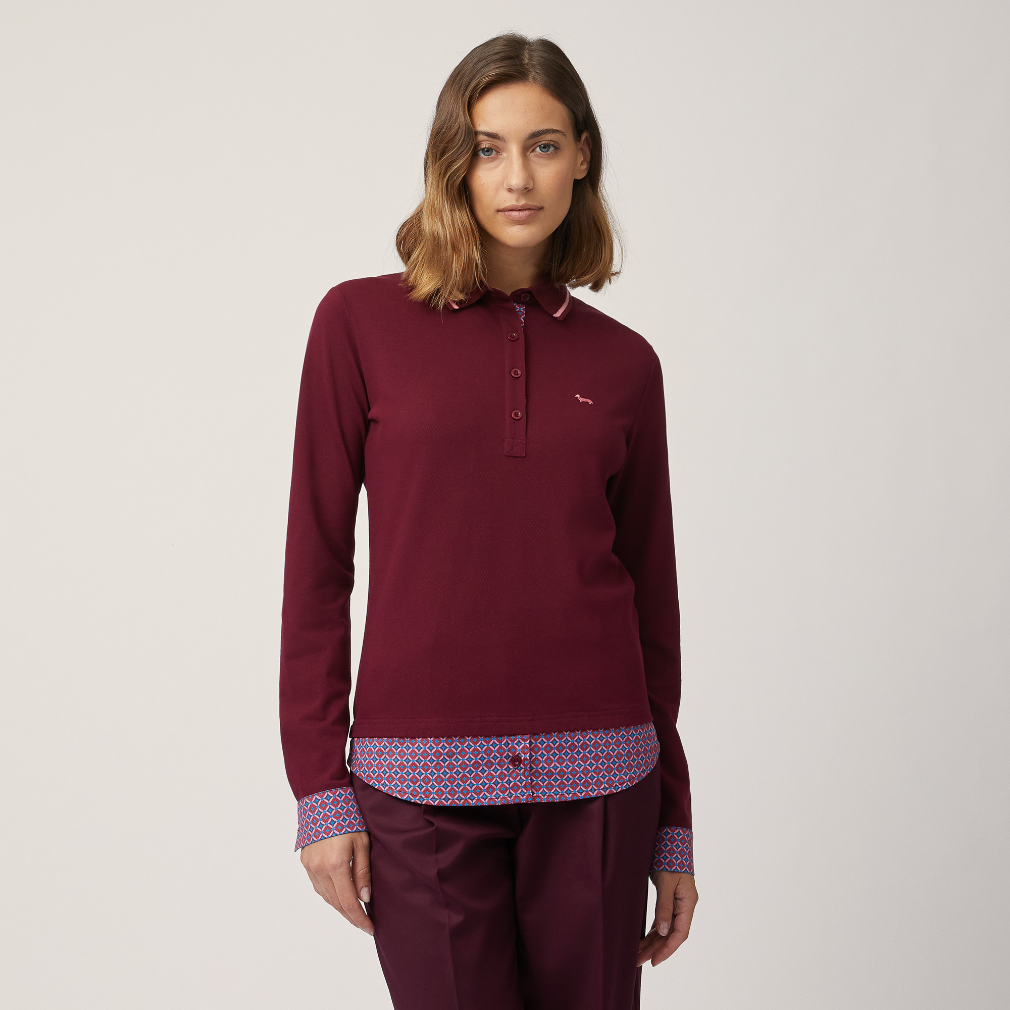 Polo with Shirt-Style Inserts, Burgundy, large image number 0