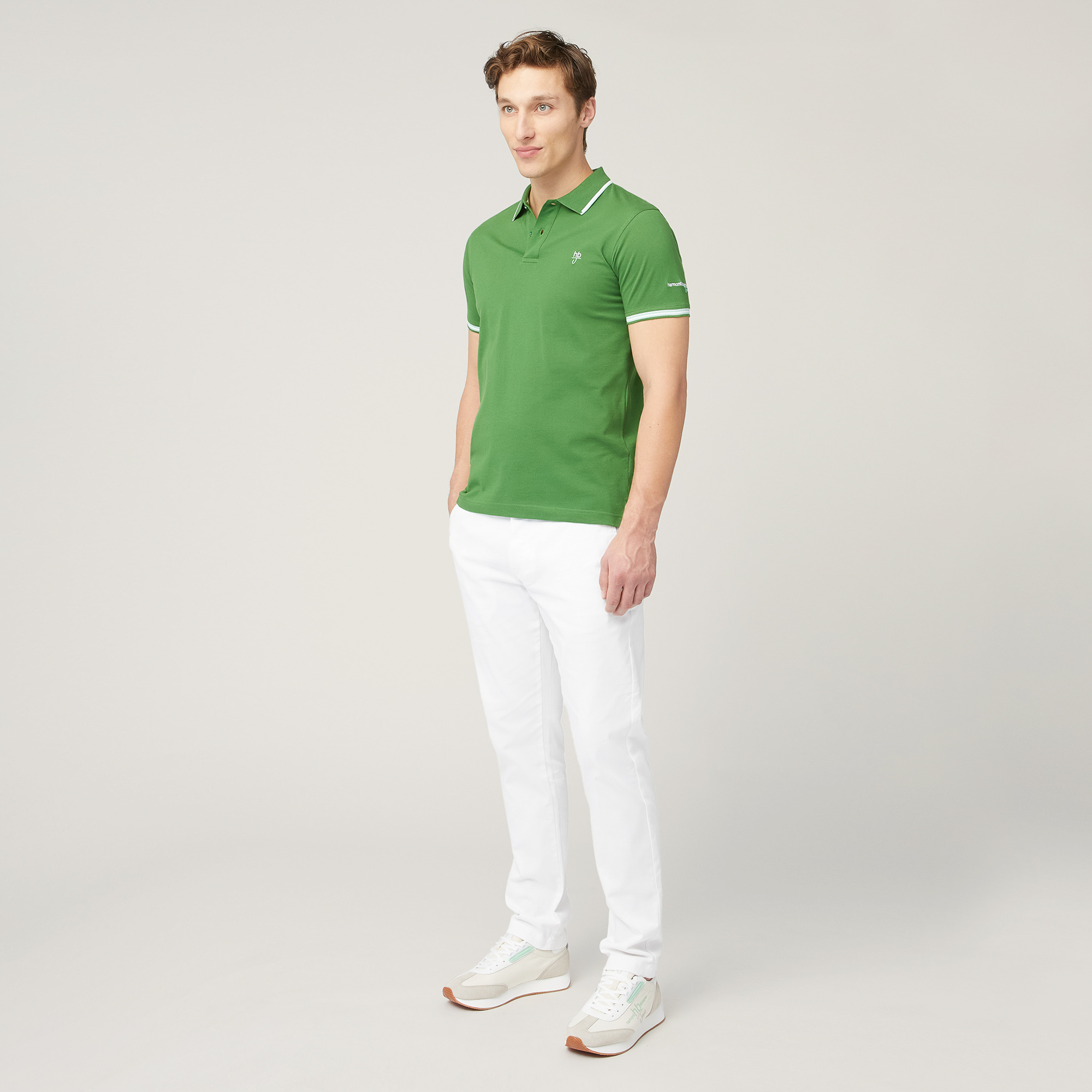 Polo with Contrasting Stripes, Grass Green, large image number 3