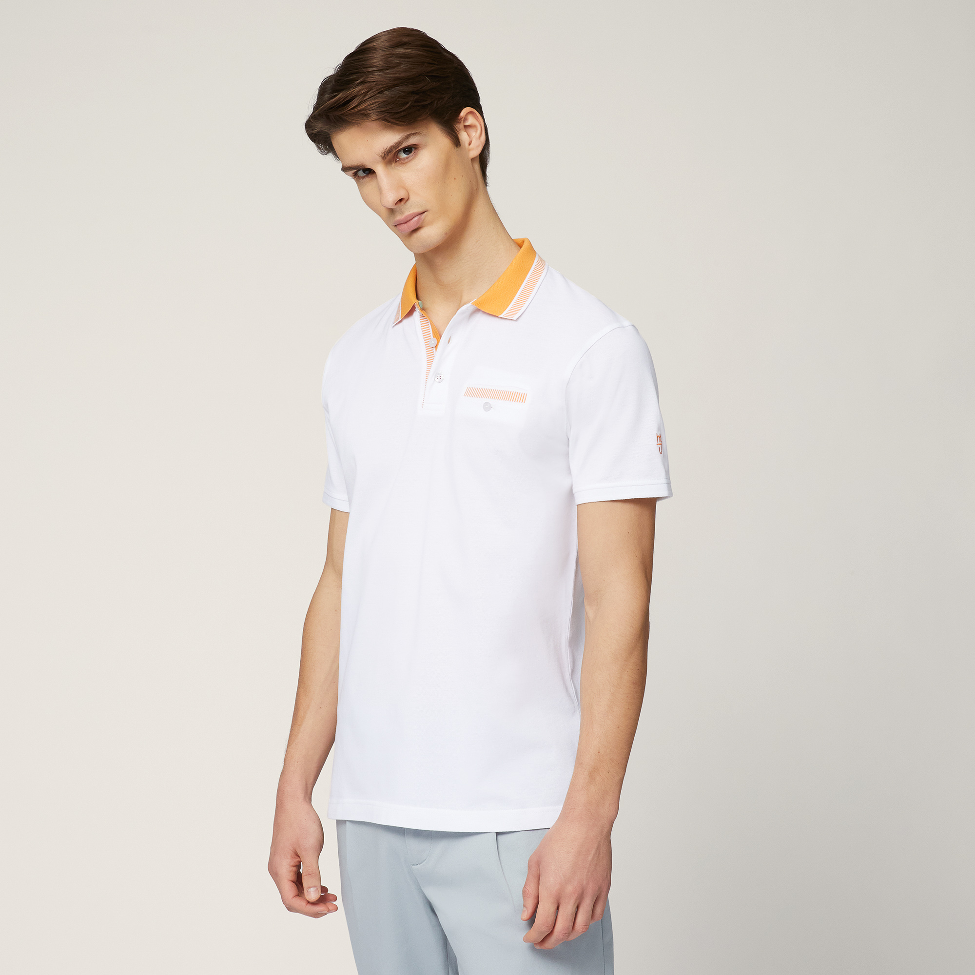 Polo with Contrasting Details, White, large