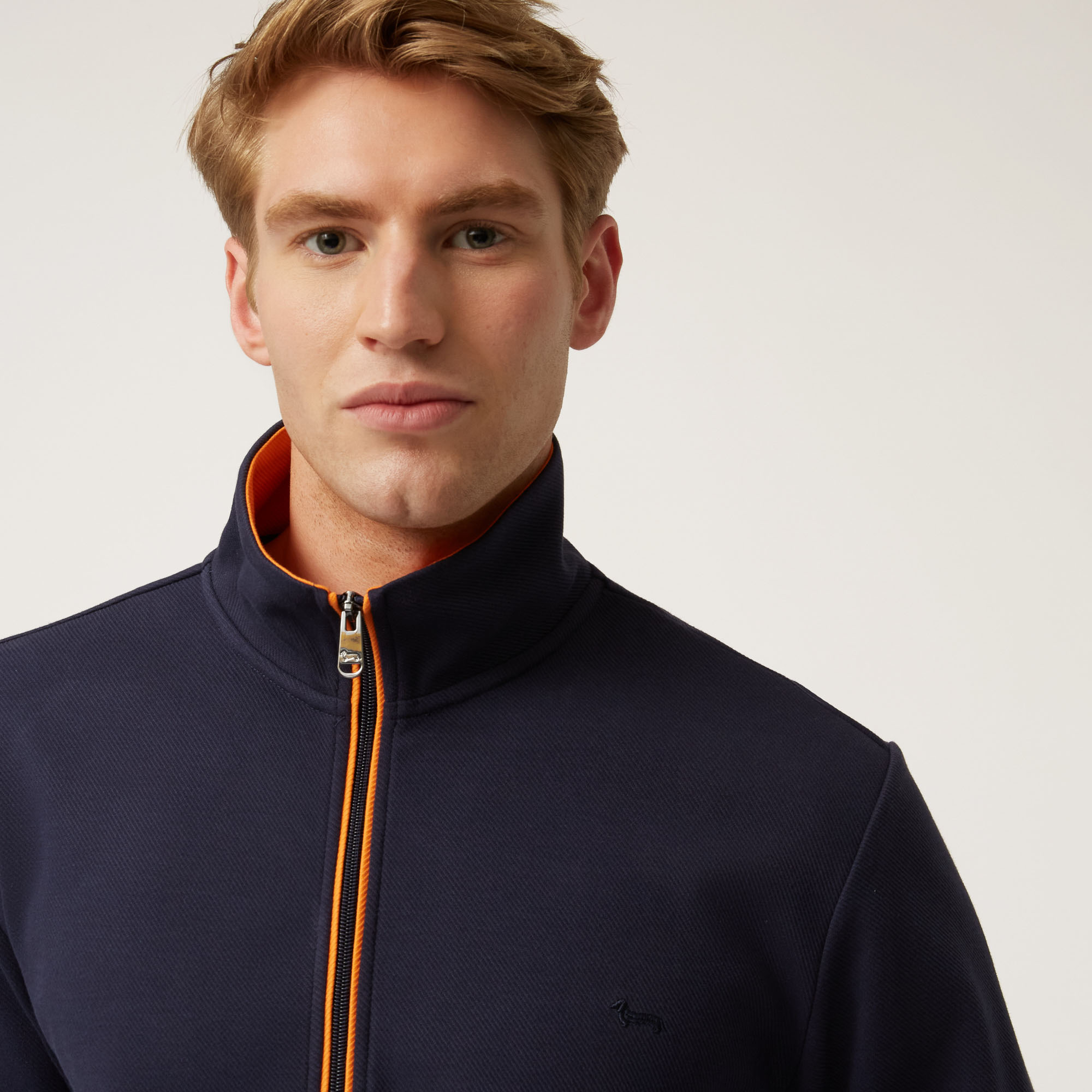Felpa Full Zip Con Piping A Contrasto, Blu Navy, large image number 2