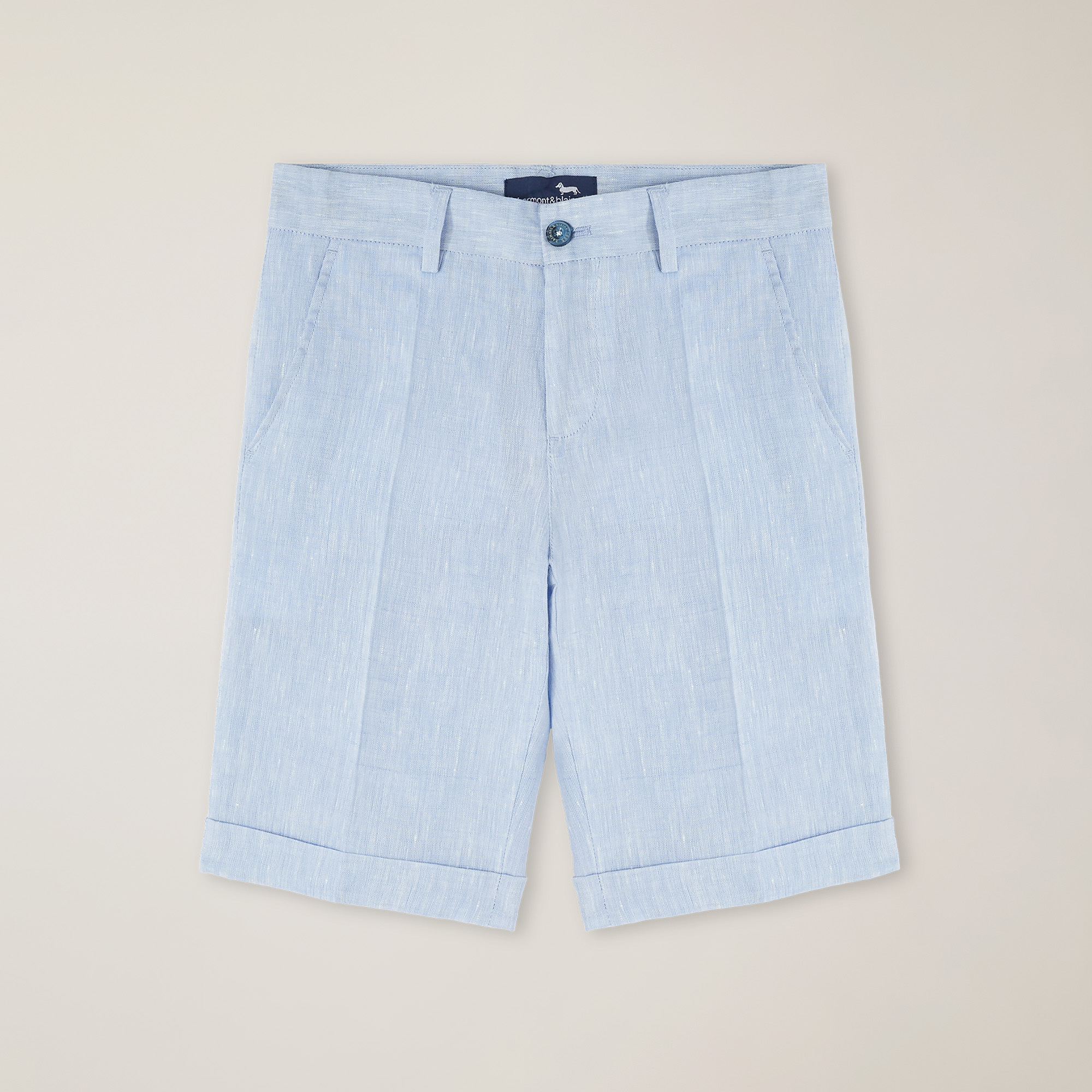 Melange linen slash-pocket Bermuda shorts, PALE SKY BLUE, large image number 0