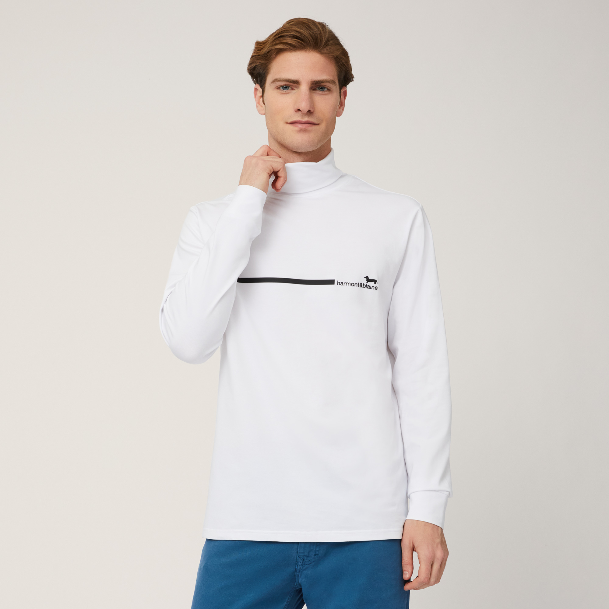 High-Neck Sweater with Logo, White, large image number 0