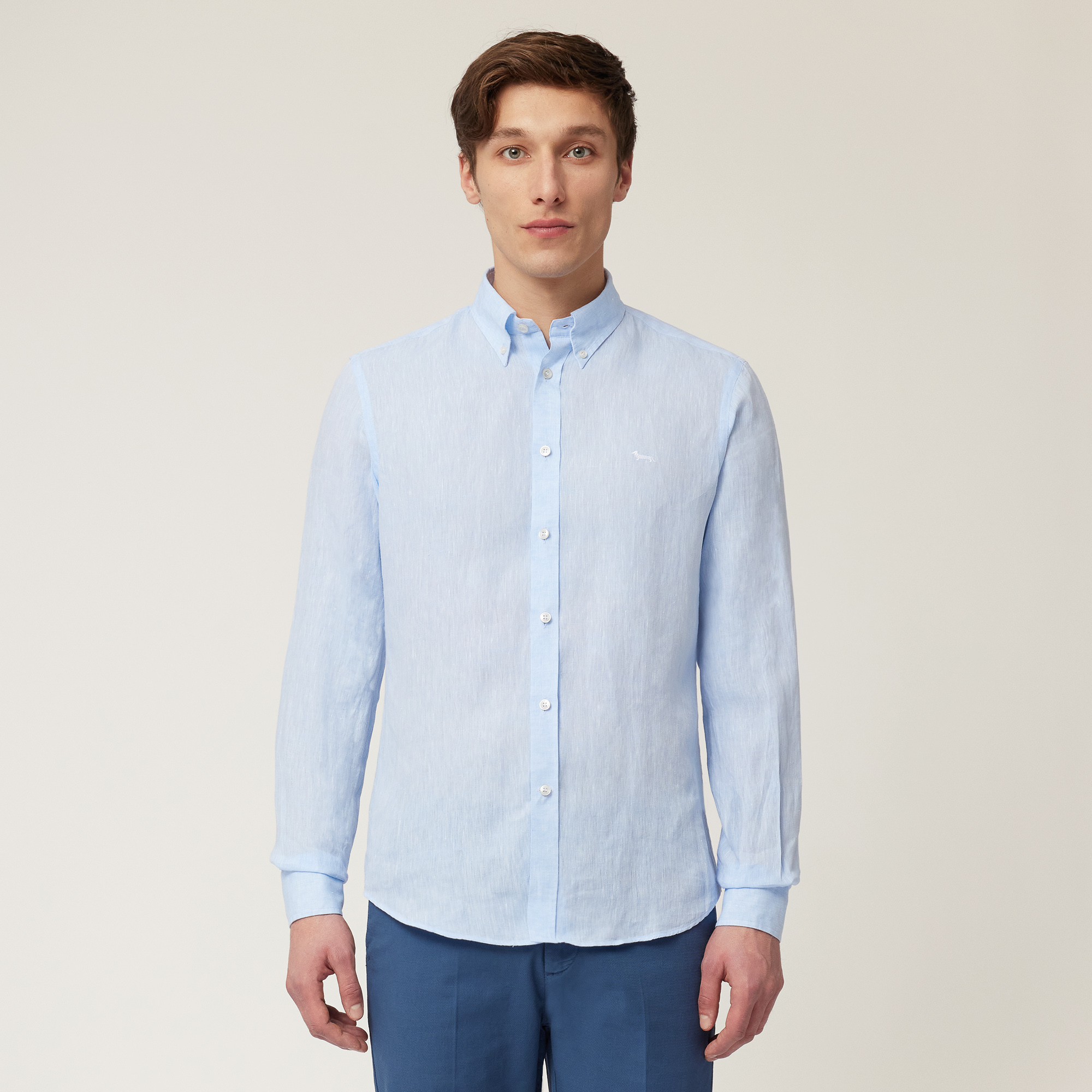 Linen Shirt with Dachshund, Sky Blue, large image number 0