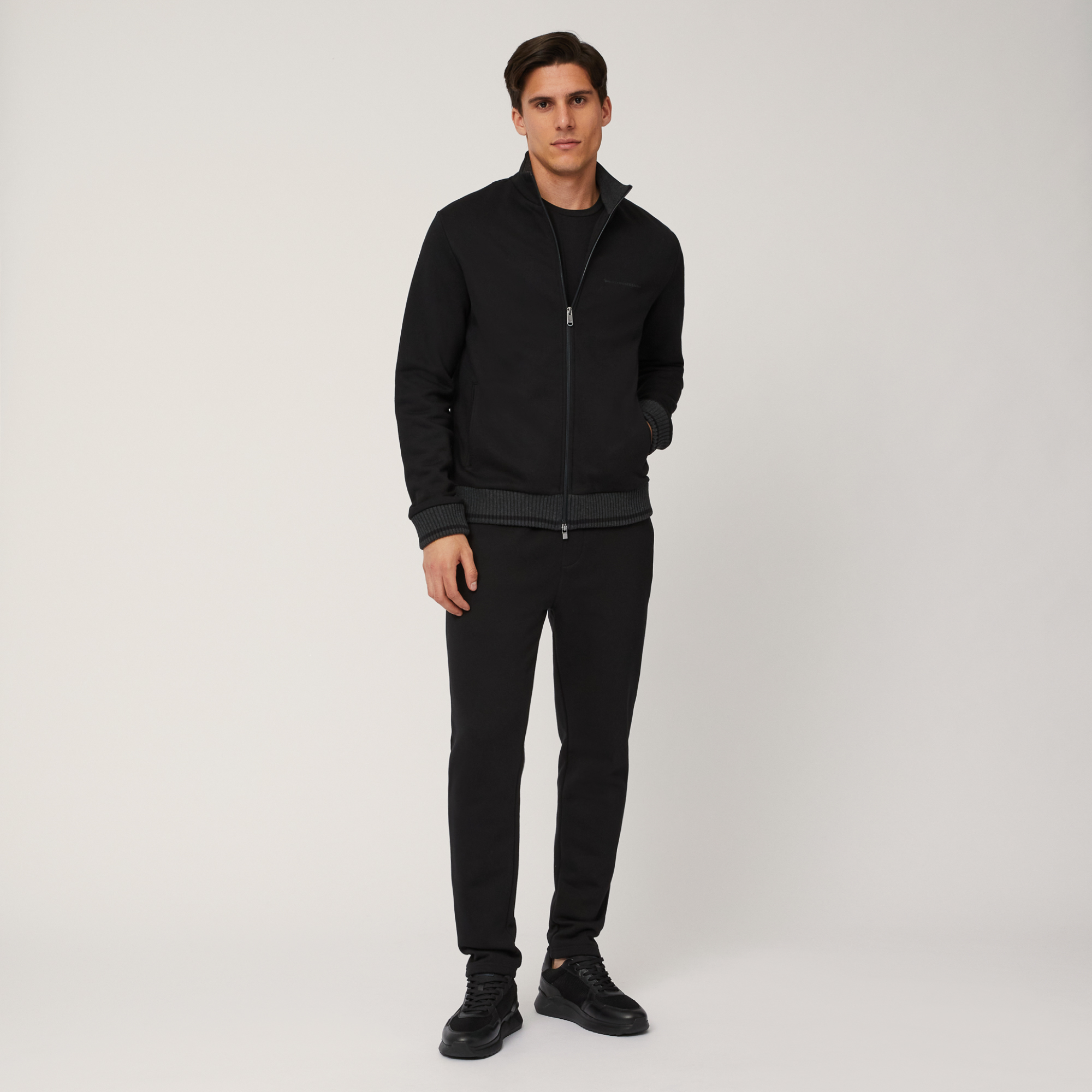 Sweatshirt with Contrasting Rib Knit, Black , large image number 3