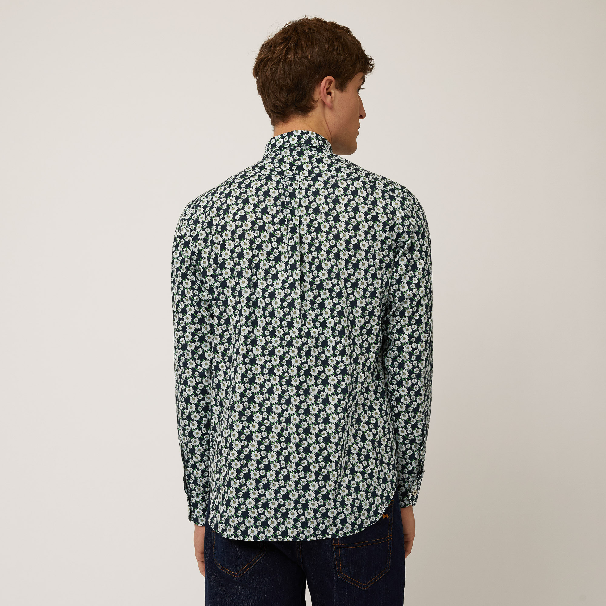 Shirt with All-Over Daisies, Navy Blue, large image number 1