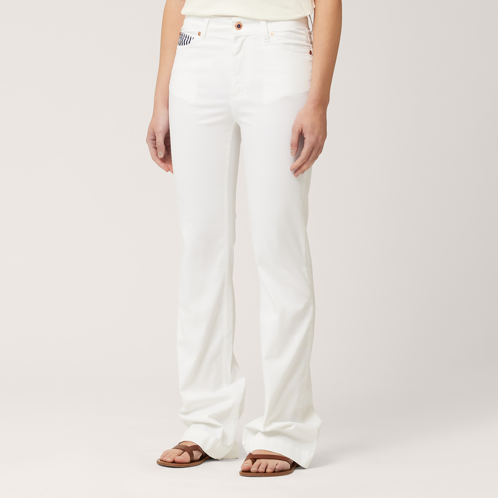 Pantaloni Con Inserti Rigati, Bianco, large