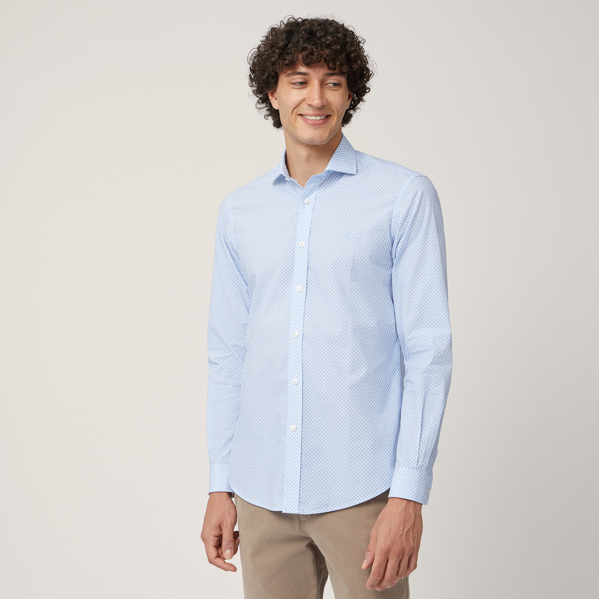 Camisa con micromotivo, Azul, large image number 0