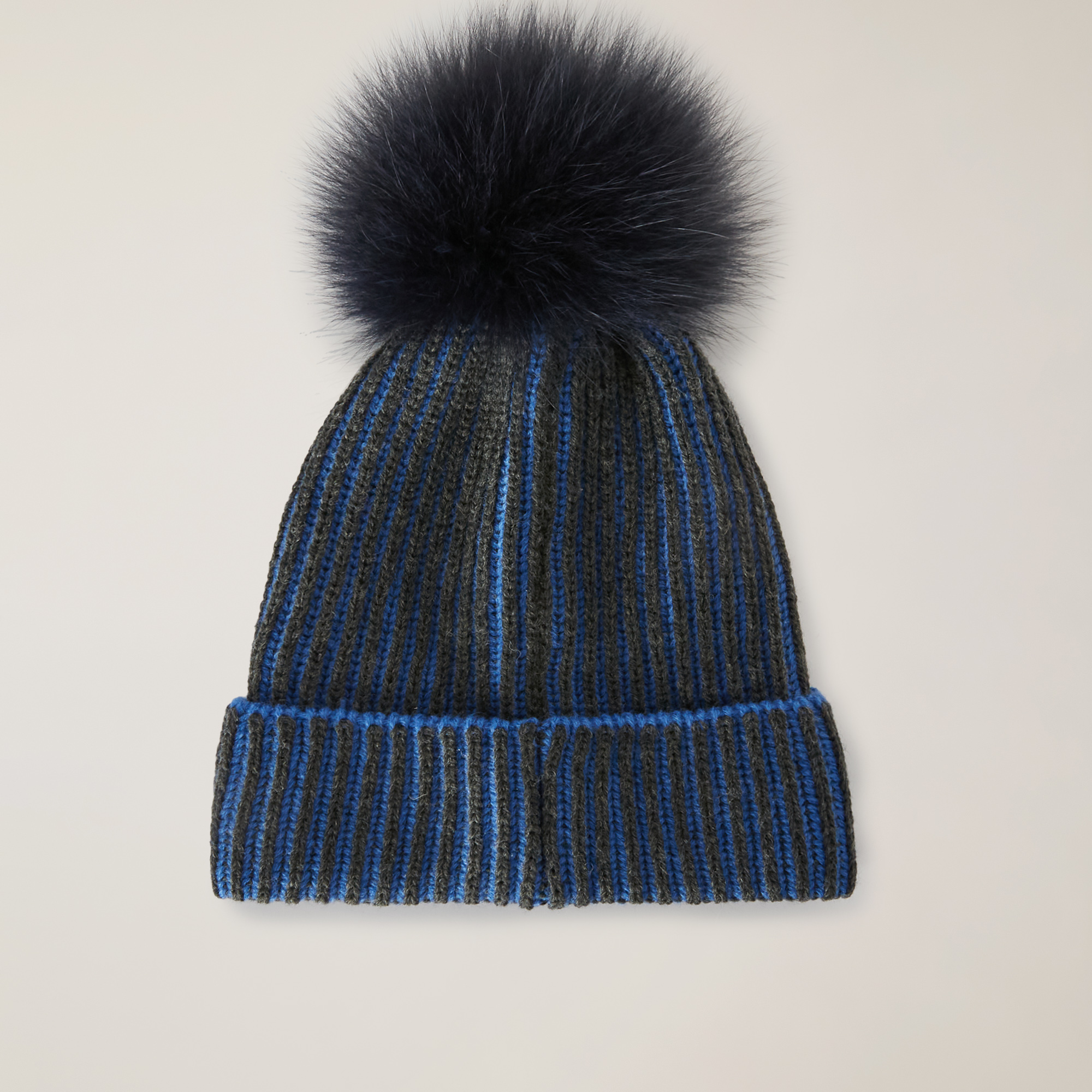 Unisex wool-blend hat with fur pom-pom, Iron, large image number 1