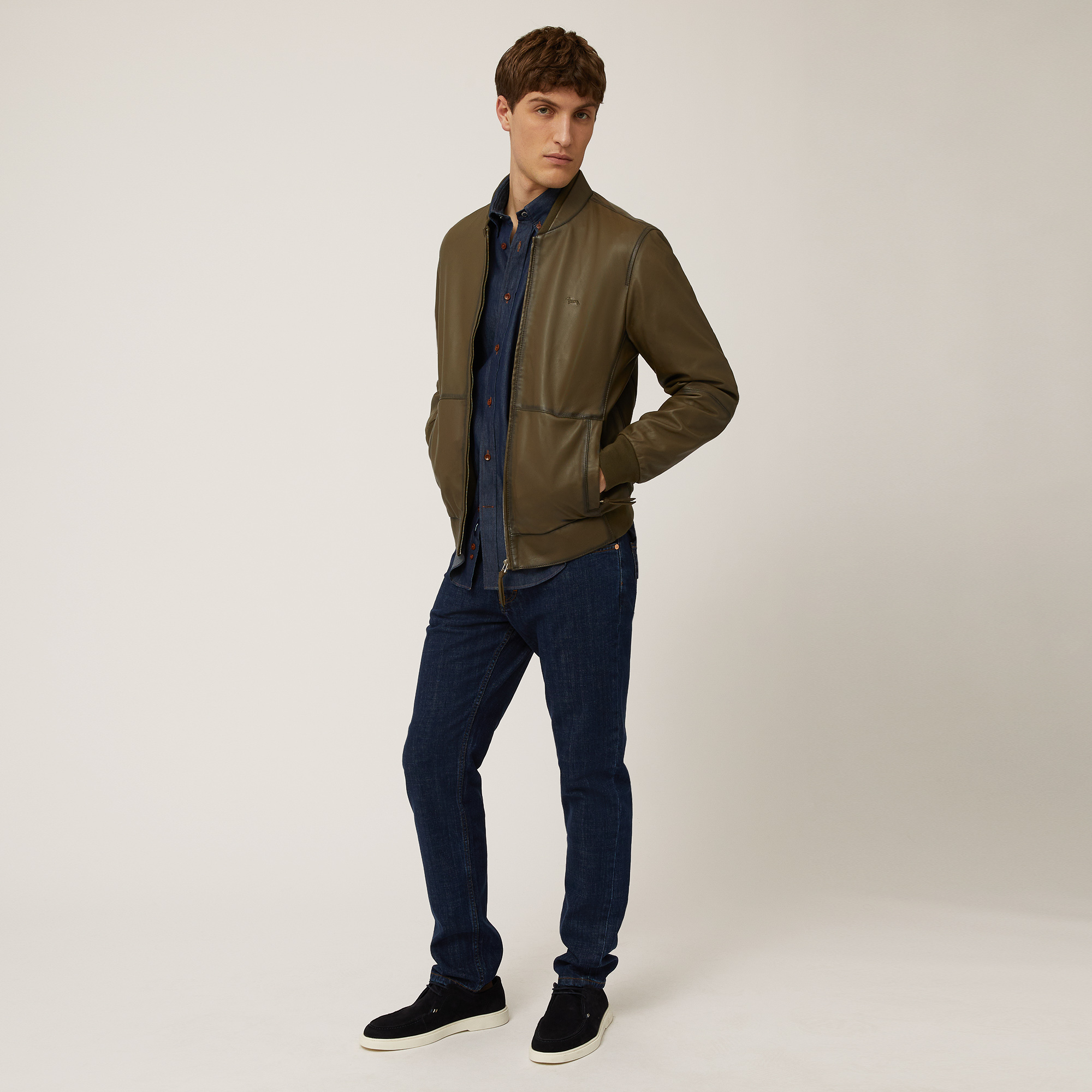 Bomber In Nappa Indigo Cruise, Spinach Green, large image number 3