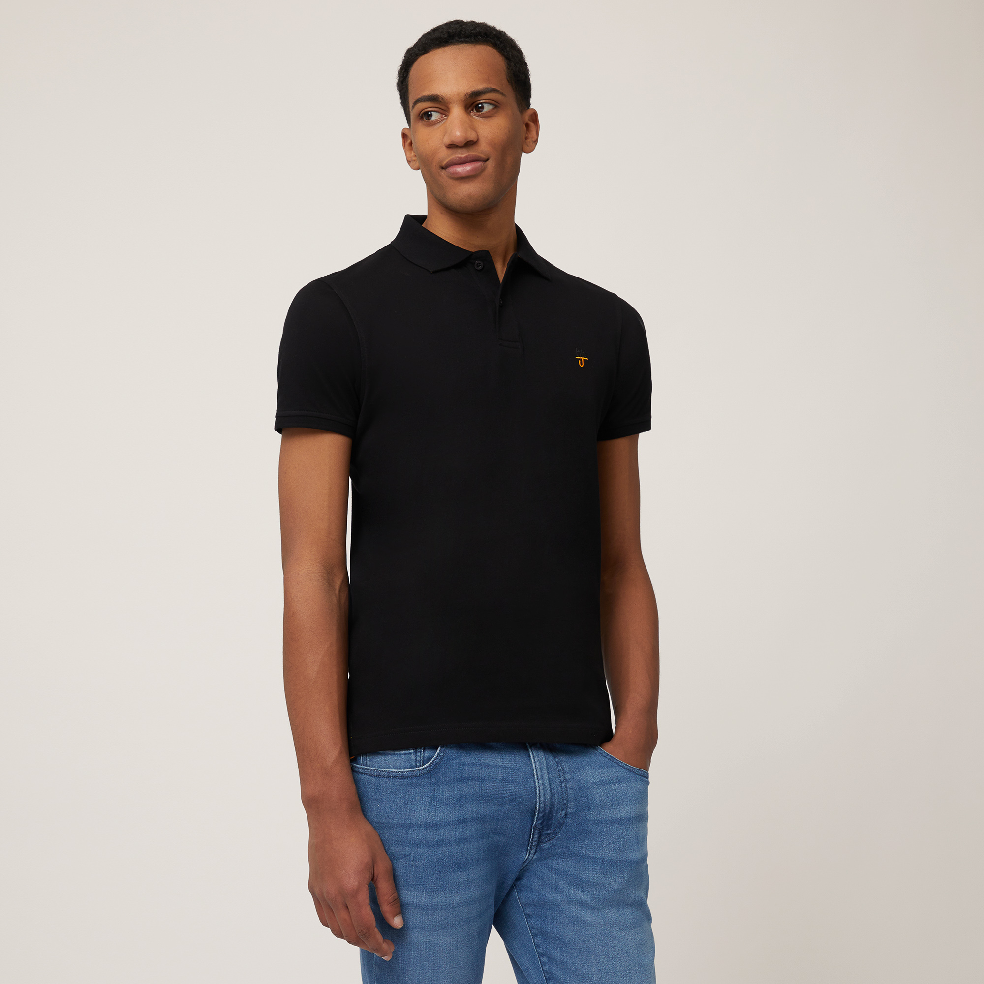 Narrow-Fit Cotton Polo, Black, large