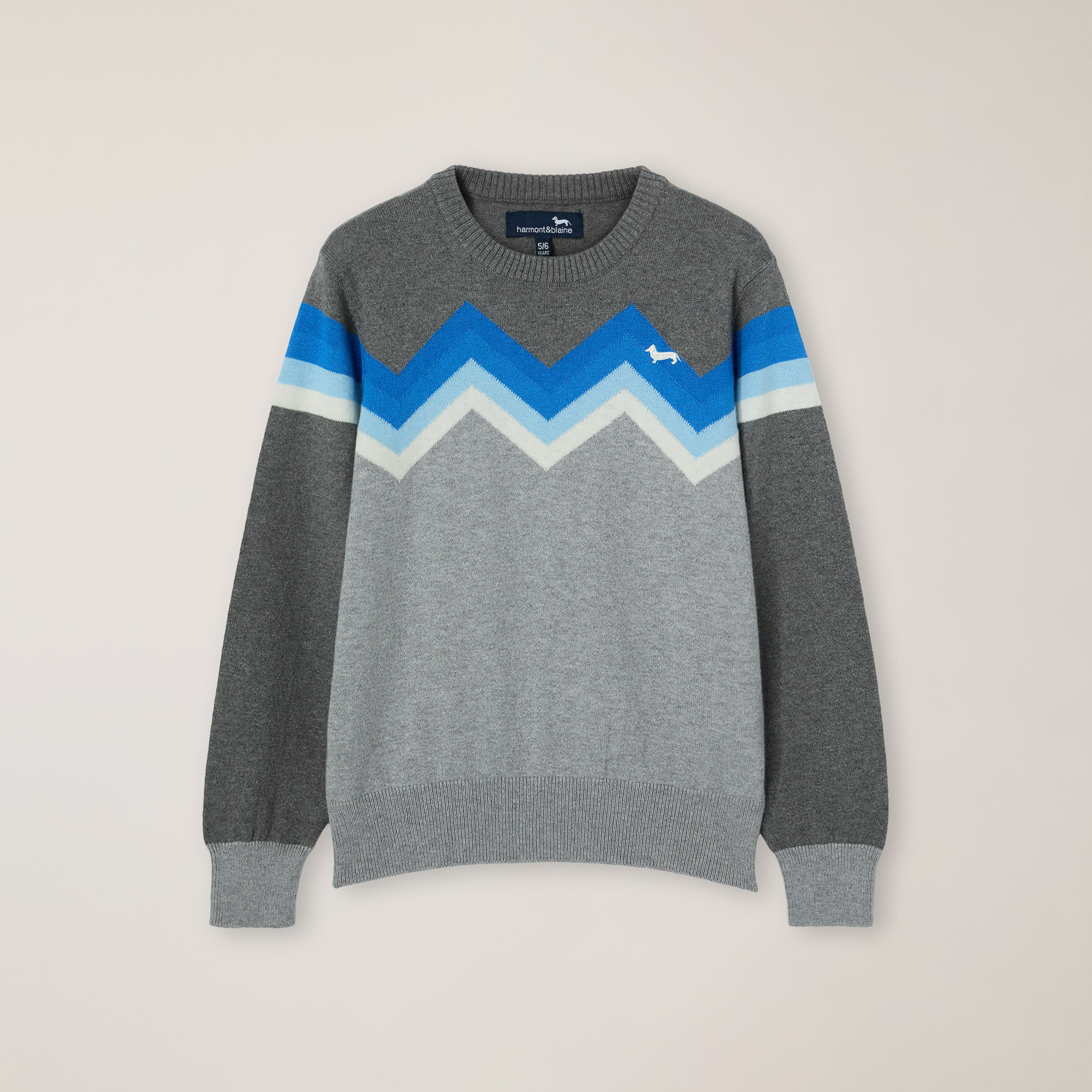 Pullover Girocollo Con Intarsio E Ricamo Logo