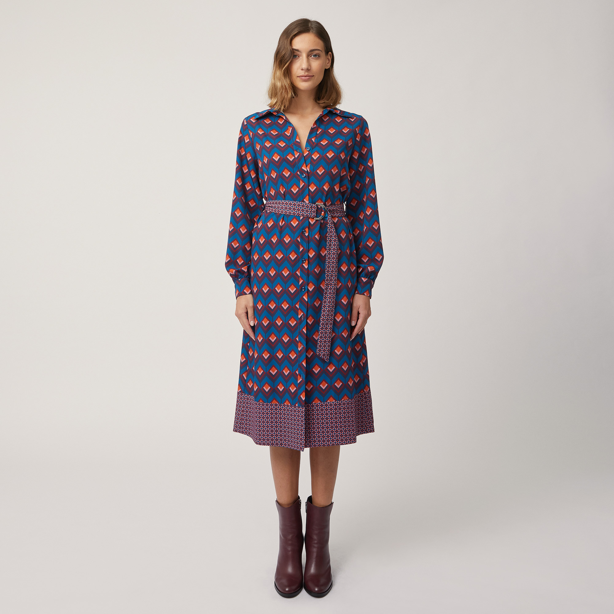 Geometric Pattern Shirt Dress