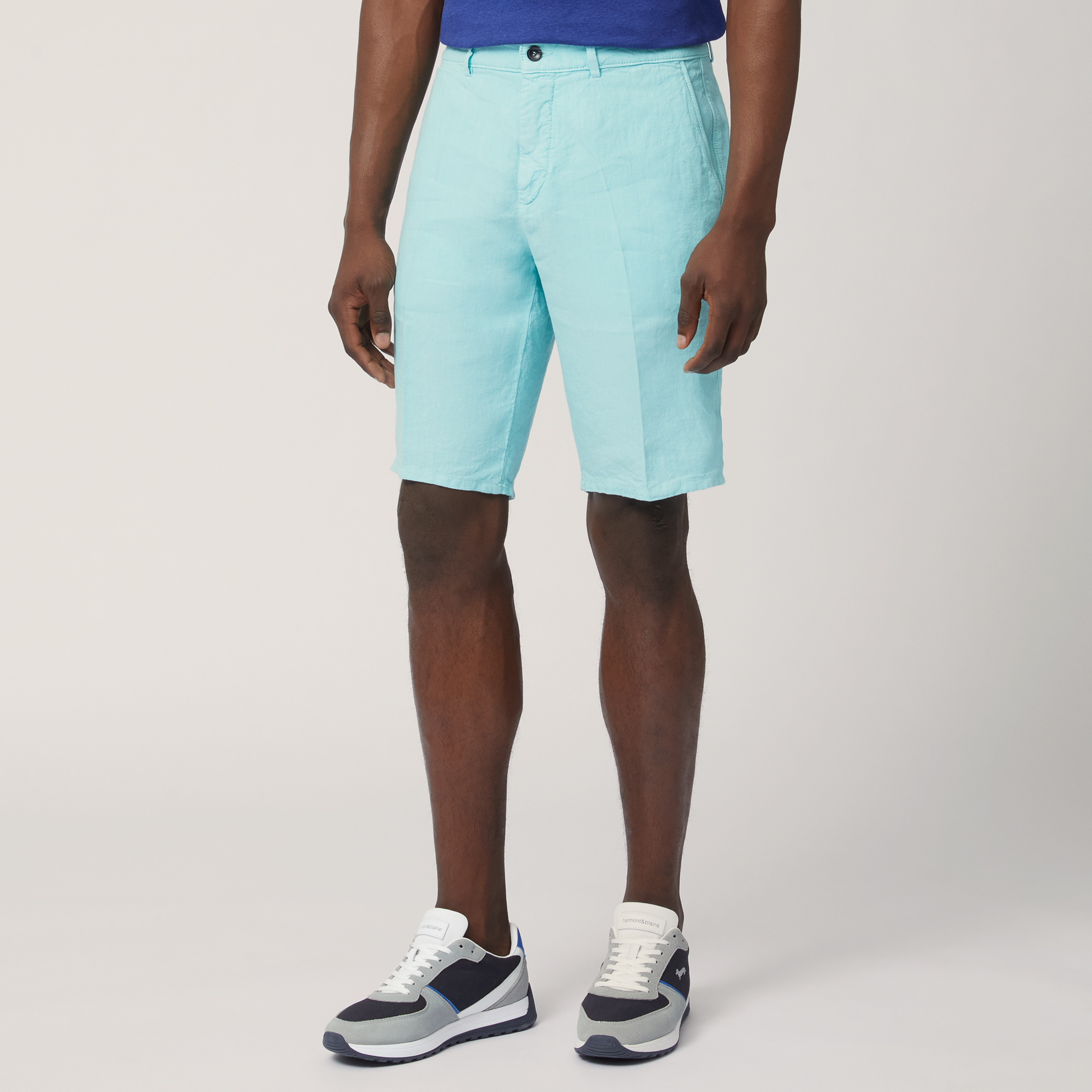 Linen Regular Bermuda Shorts, Light Blue, large image number 0