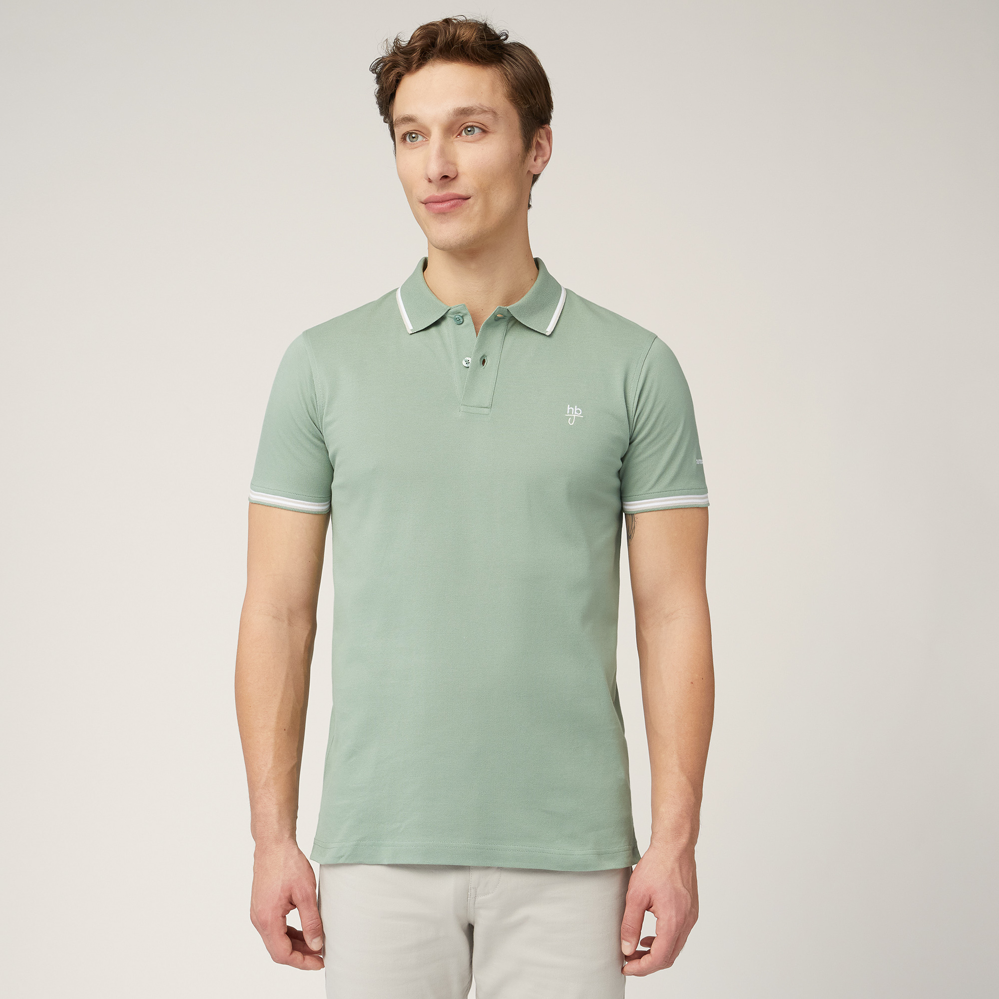 Polo with Contrasting Stripes, Moss Green, large image number 0