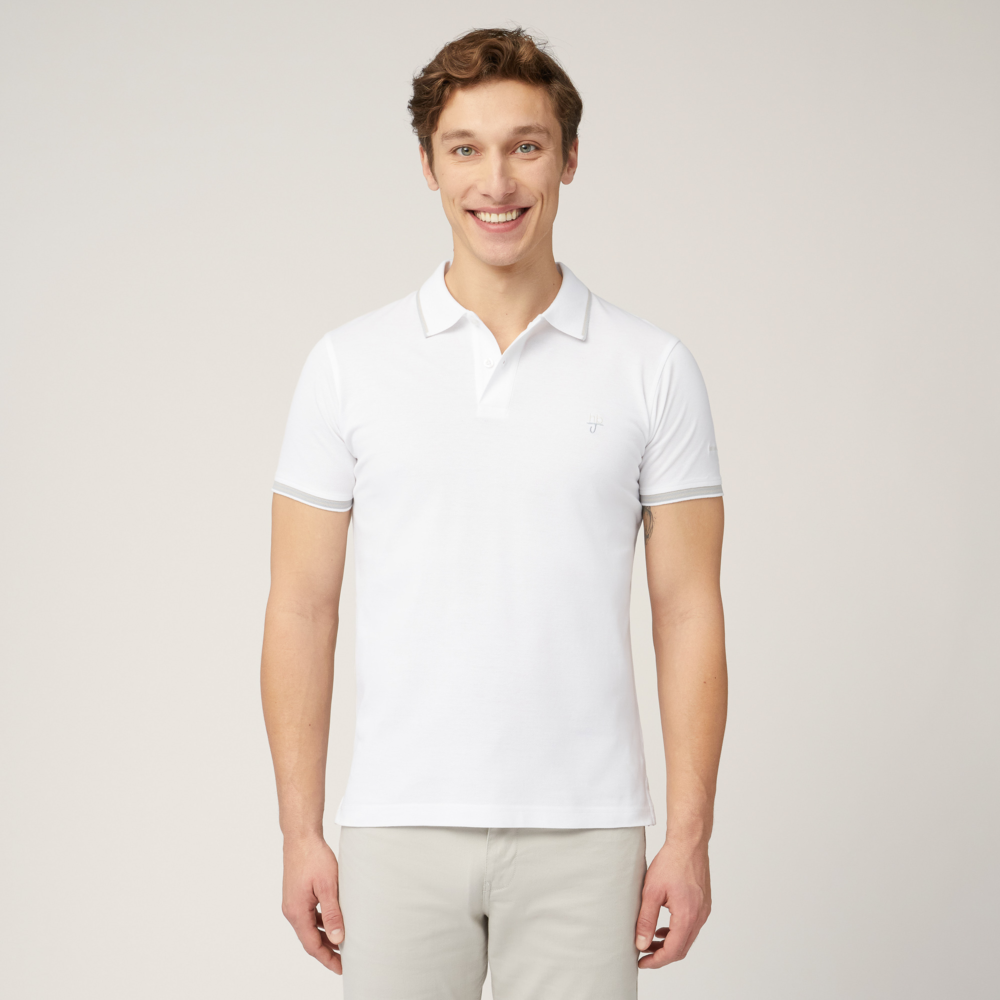 Polo with Contrasting Stripes, White, large image number 0