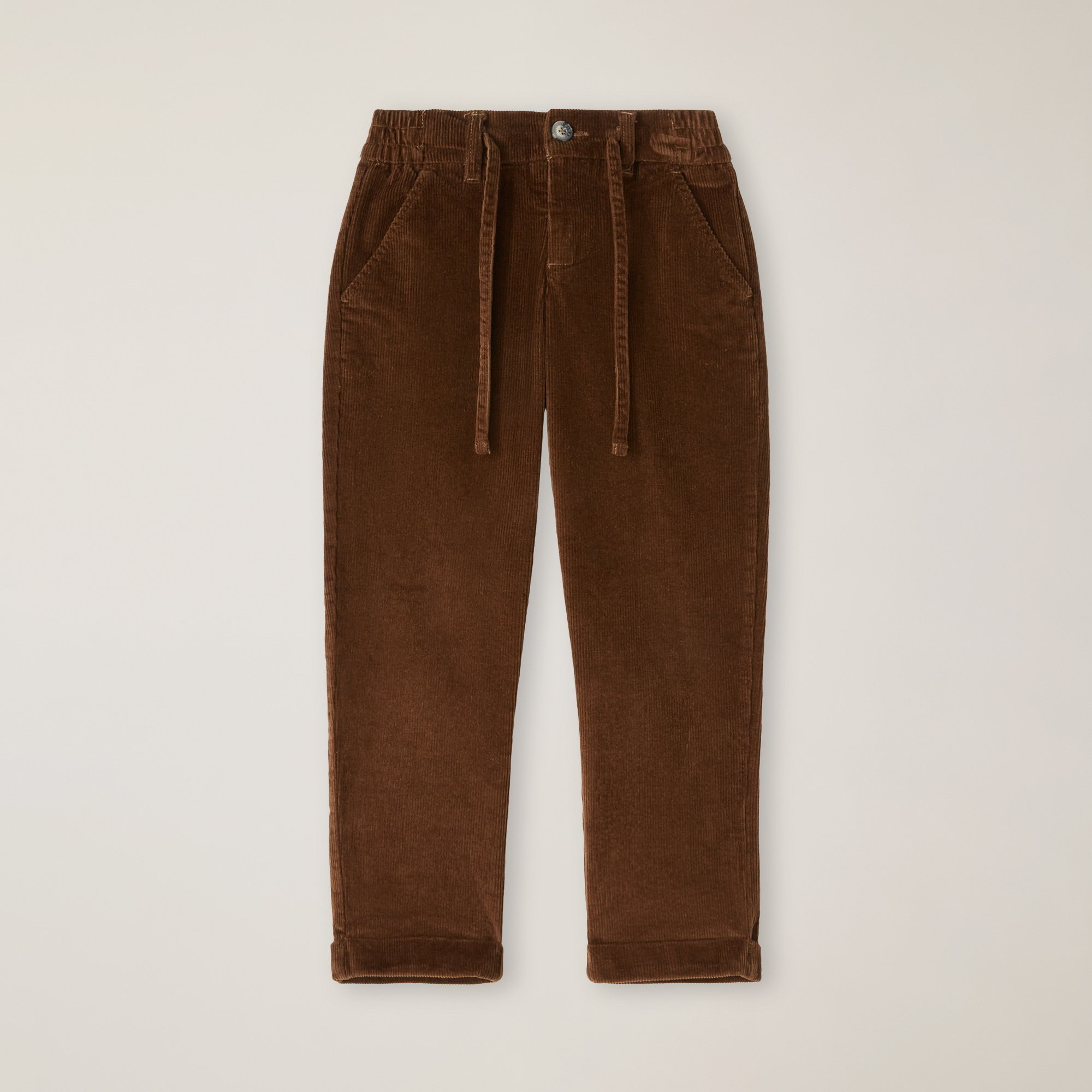 Corduroy Pants With Slash Pocket, Dark Brown, large