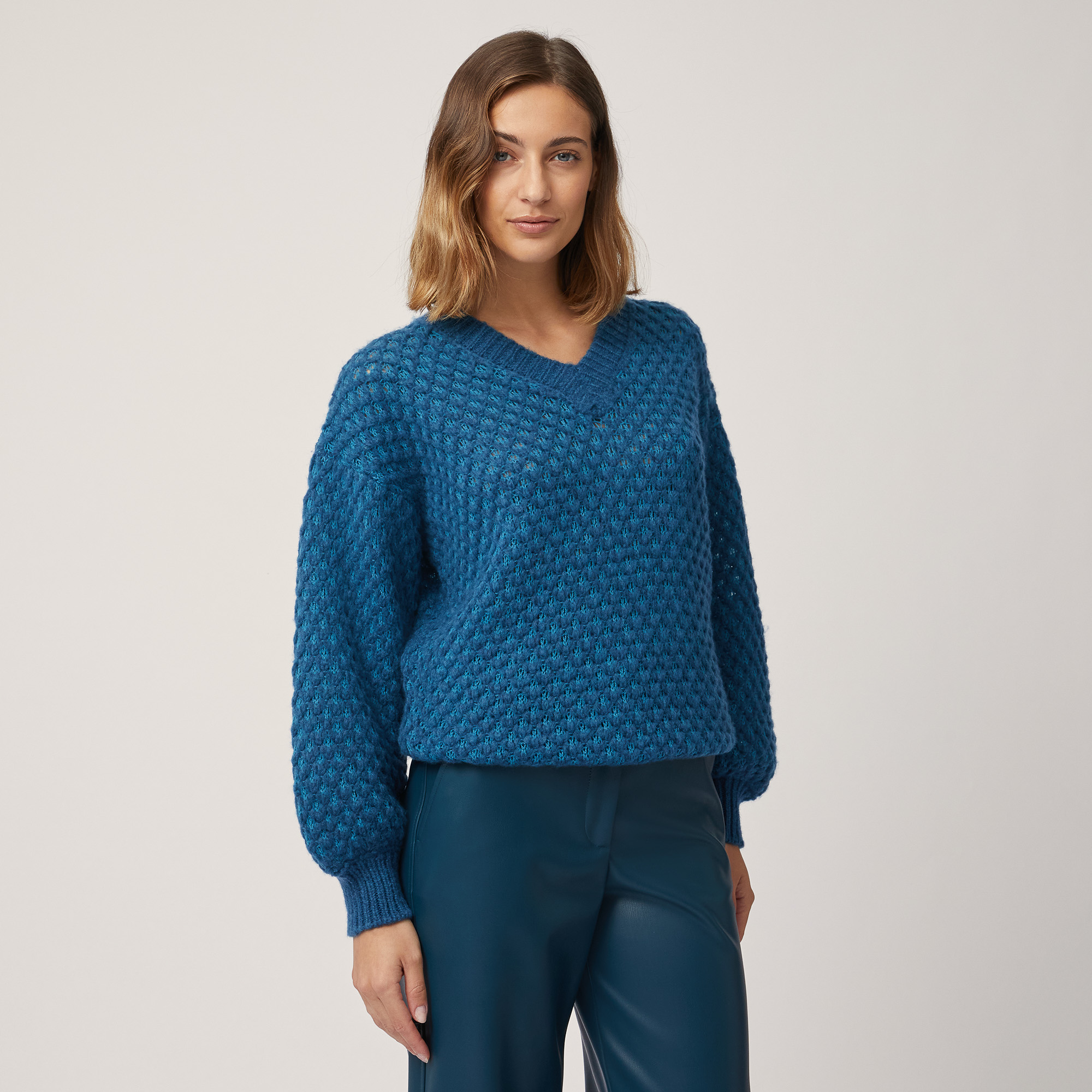 Oversized Honeycomb Sweater, Blue , large image number 0